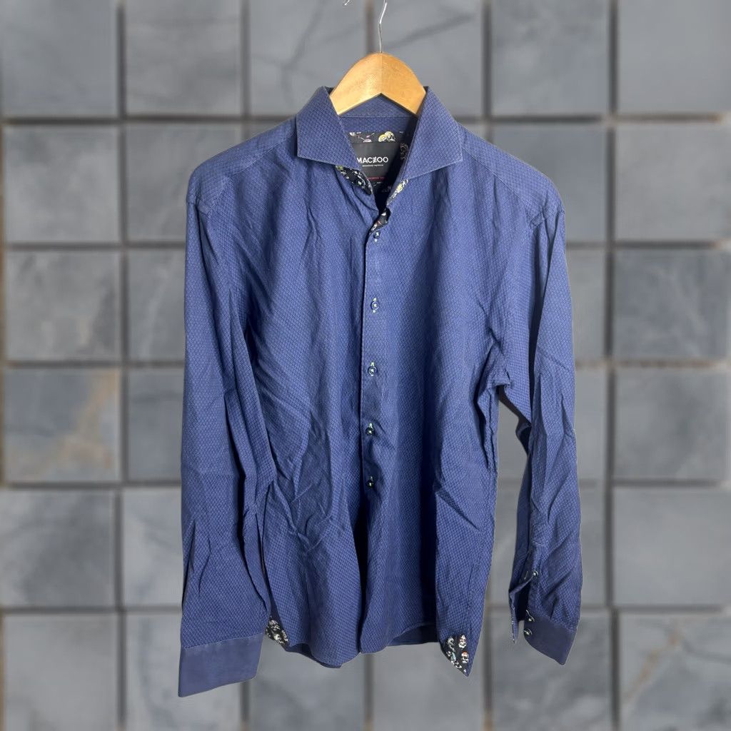Maceoo Maceoo Shirt Mens M Blue Italian Jacquard Geometric Long Sleeve Button Front Size US M / EU 48-50 / 2 - 1 Thumbnail