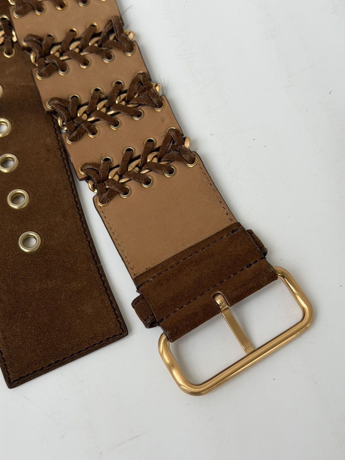 Prada PRADA Chain Suede Wide Brown Belt vintage leather western Size ONE SIZE - 17 Thumbnail