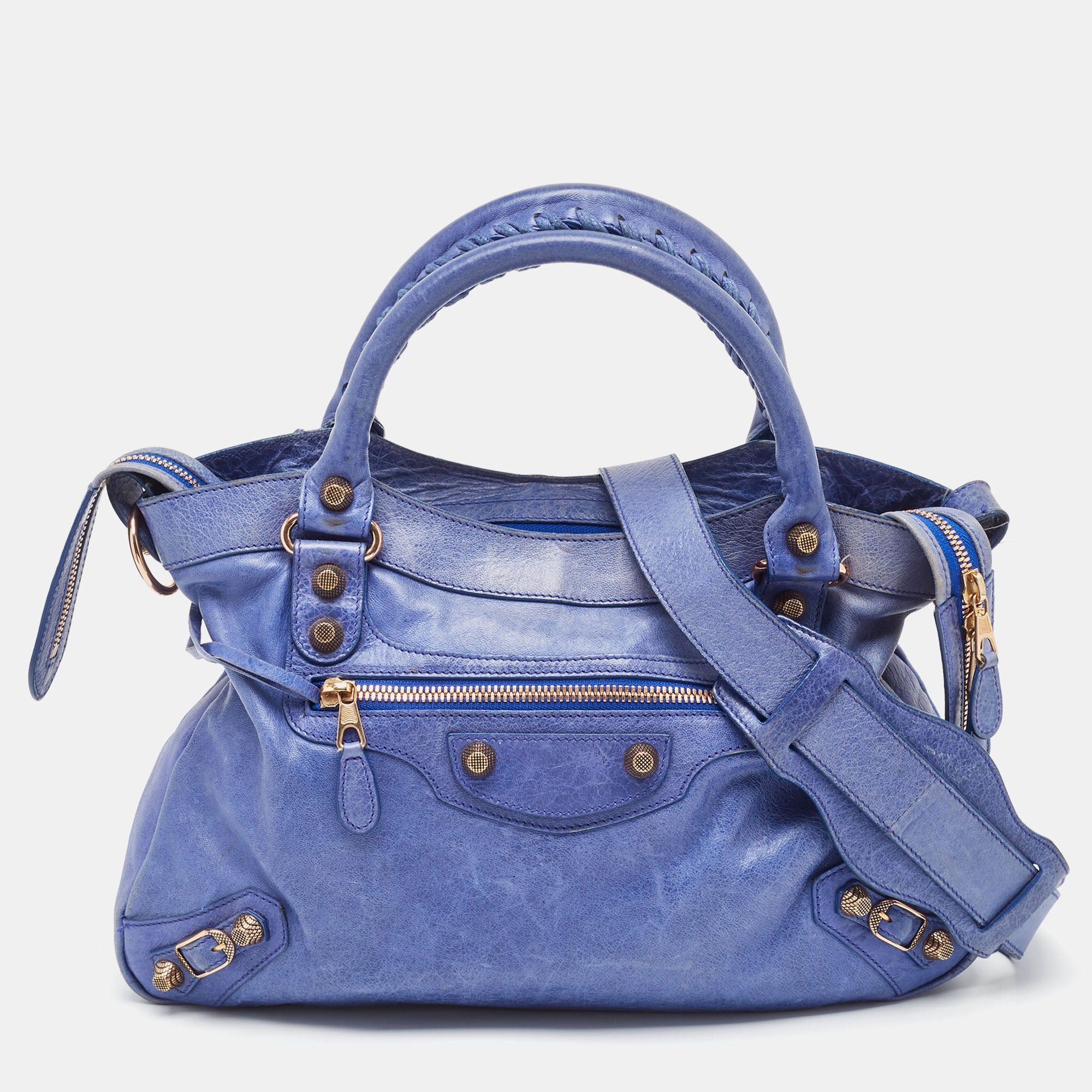 image of Balenciaga Blue Leather Rose Gold Hardware Classic Town Bag, Women's