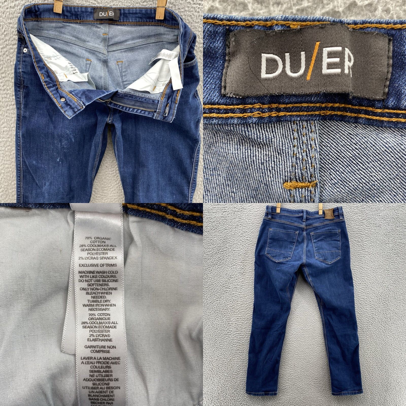 Denime Du/er Jeans Mens 32x28 L2X Relaxed Taper Dark Wash Denim Stretch Size US 32 / EU 48 - 8 Thumbnail