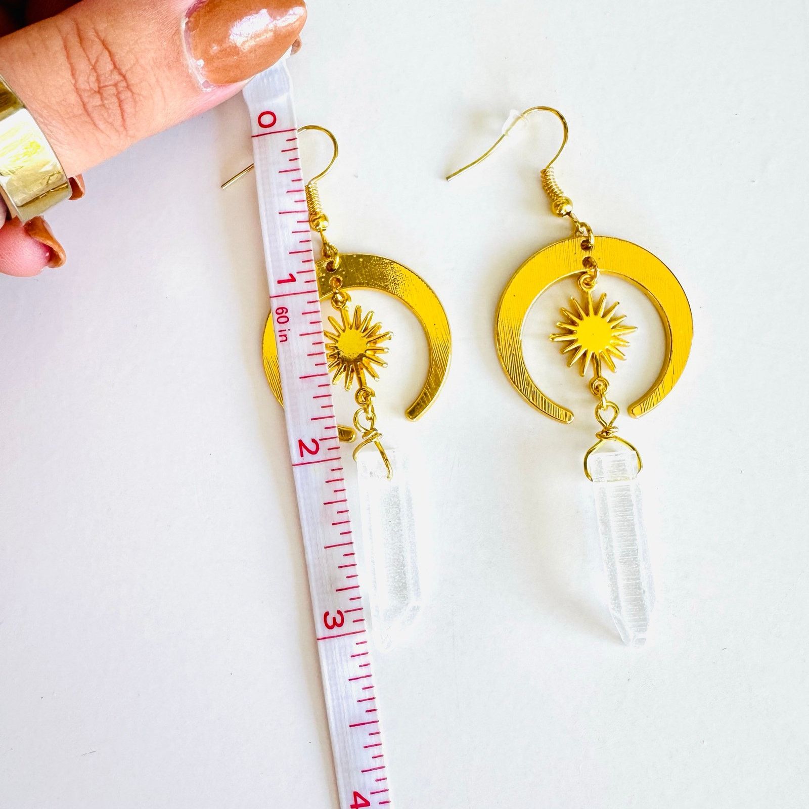 Anthropologie ANTHROPOLOGIE Gold Sun Moon Star Boho Gemstone Hoop Earrings Size ONE SIZE - 6 Thumbnail