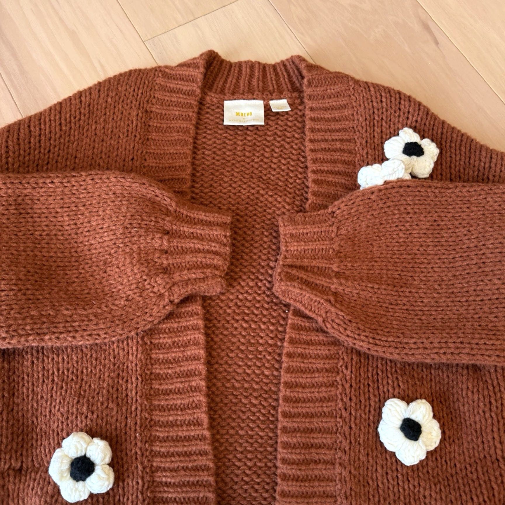 Anthropologie Maeve Anthropologie Chunky 3D Flower Sweater Women's OSFA Multicolor Glam Boho Cardigan Knit Long Sleeve Fall Winter Spring Casual Mens Womens Size M / US 6-8 / IT 42-44 - 4 Thumbnail