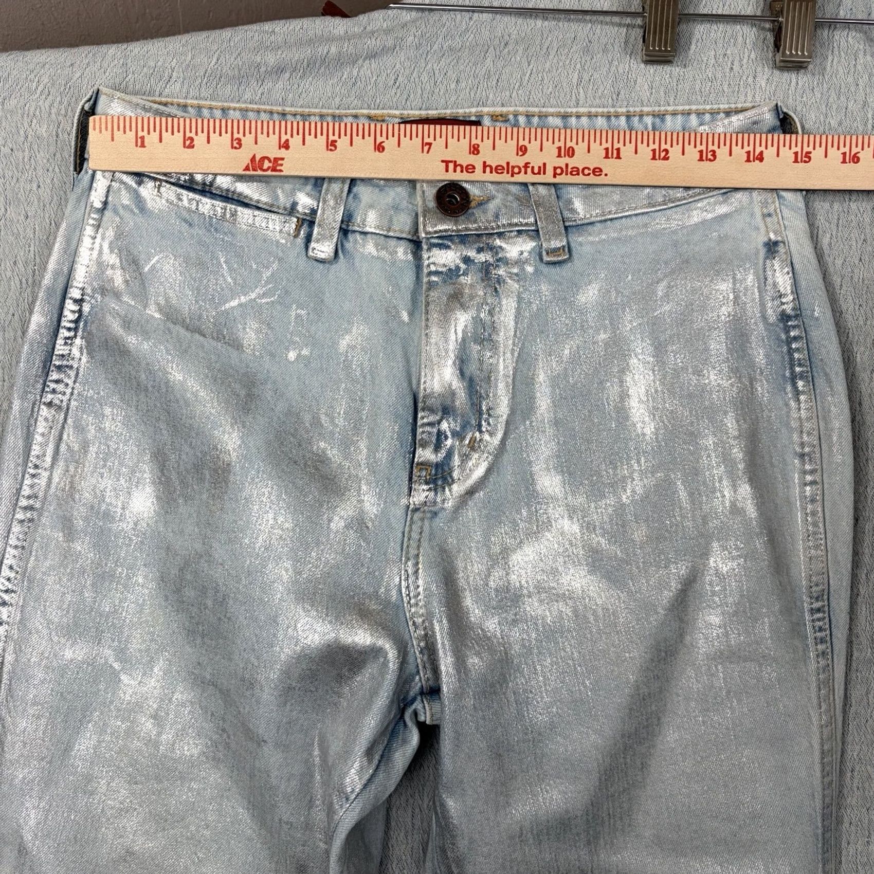 Johnny Was VINTAGE Johnny Was x Sasson Silver Metallic Waxed Jeans Straight Regular Fit Y2K 28X29.5 Womens Jeans Size 28" / US 6 / IT 42 - 7 Thumbnail