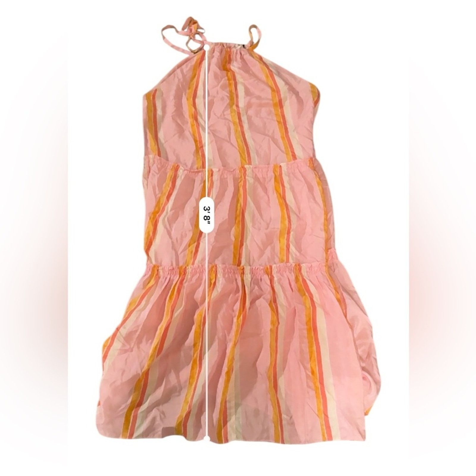 Club Monaco Club Monaco Amirra Silk Pink Multi Stripe Tiered Midi Dress Size XL / US 12-14 / IT 48-50 - 9 Thumbnail