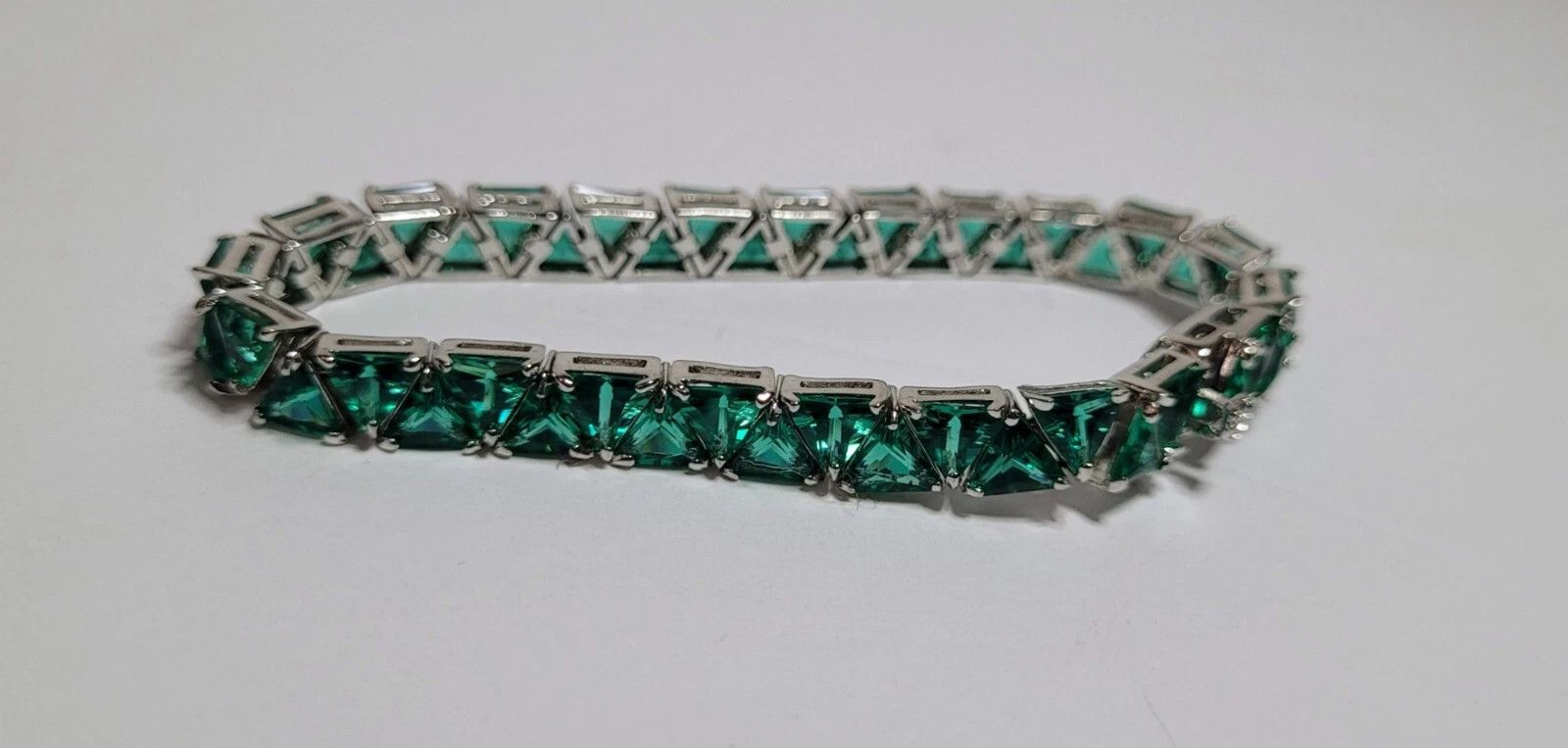 Sterling Silver Sterling Silver Tennis Bracelet 6.5" Green Silver Size ONE SIZE - 1 Thumbnail