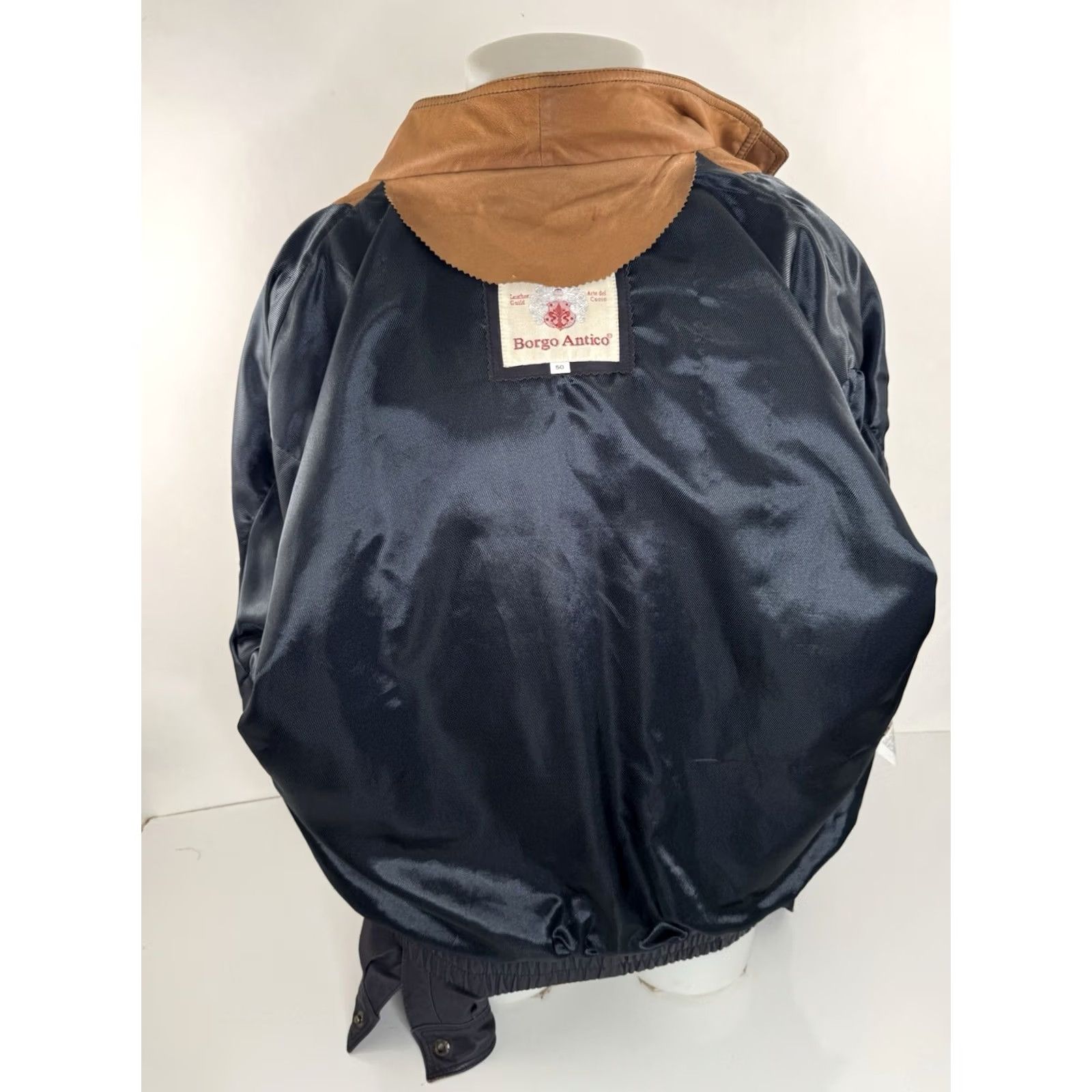Vintage BORGO ANTICO Bomber Jacket 2 Tone Soft LEATHER Mens 50 Dark Gray / Brown Leather Jacket Mens Bomber 50 EXCELLENT Size US M / EU 48-50 / 2 - 5 Thumbnail