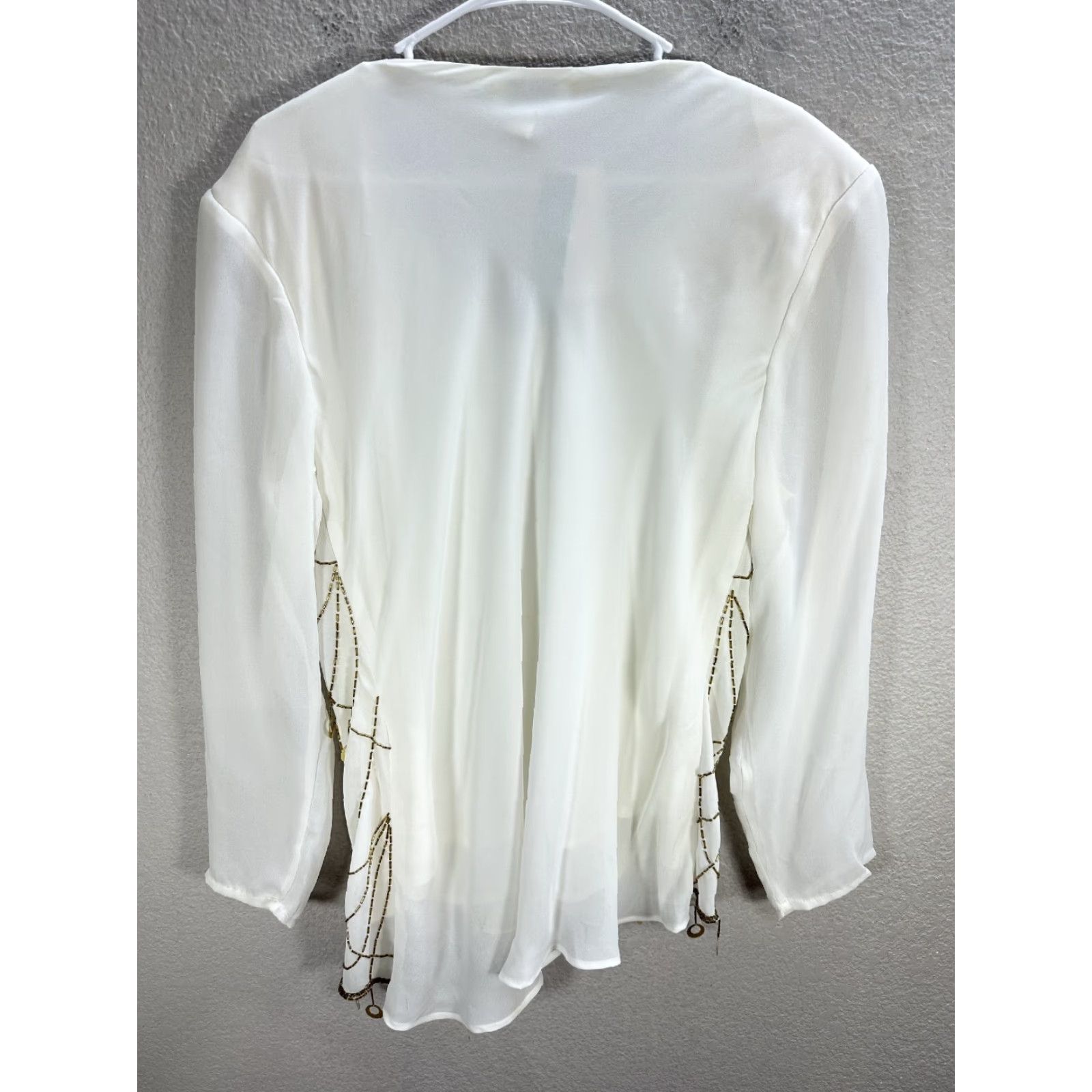 Vintage Womens Embellished Blouse Shirt Long Sleeve Sheer Boho V-Neck White 2XL NWT XS? Size XXL / US 16-18 / IT 52-54 - 4 Thumbnail