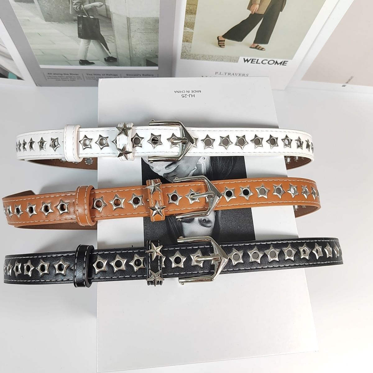 Designer Modern Vintage Belt Riveted Belts Menswear Accessories Size ONE SIZE - 3 Thumbnail