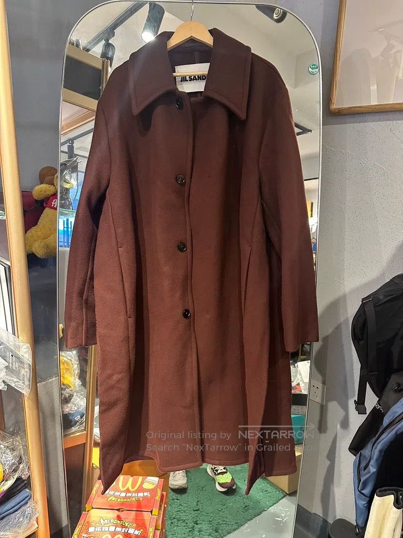 Jil Sander size 52 Wine Red Wool Coat with Cashmere
