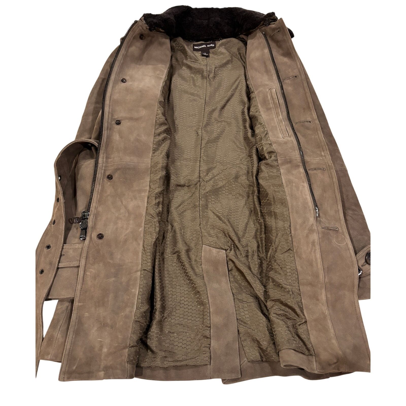 Michael Kors *R46 MICHAEL KORS Suede Trench Coat Faux Fur Collar Medium Size M / US 6-8 / IT 42-44 - 3 Thumbnail