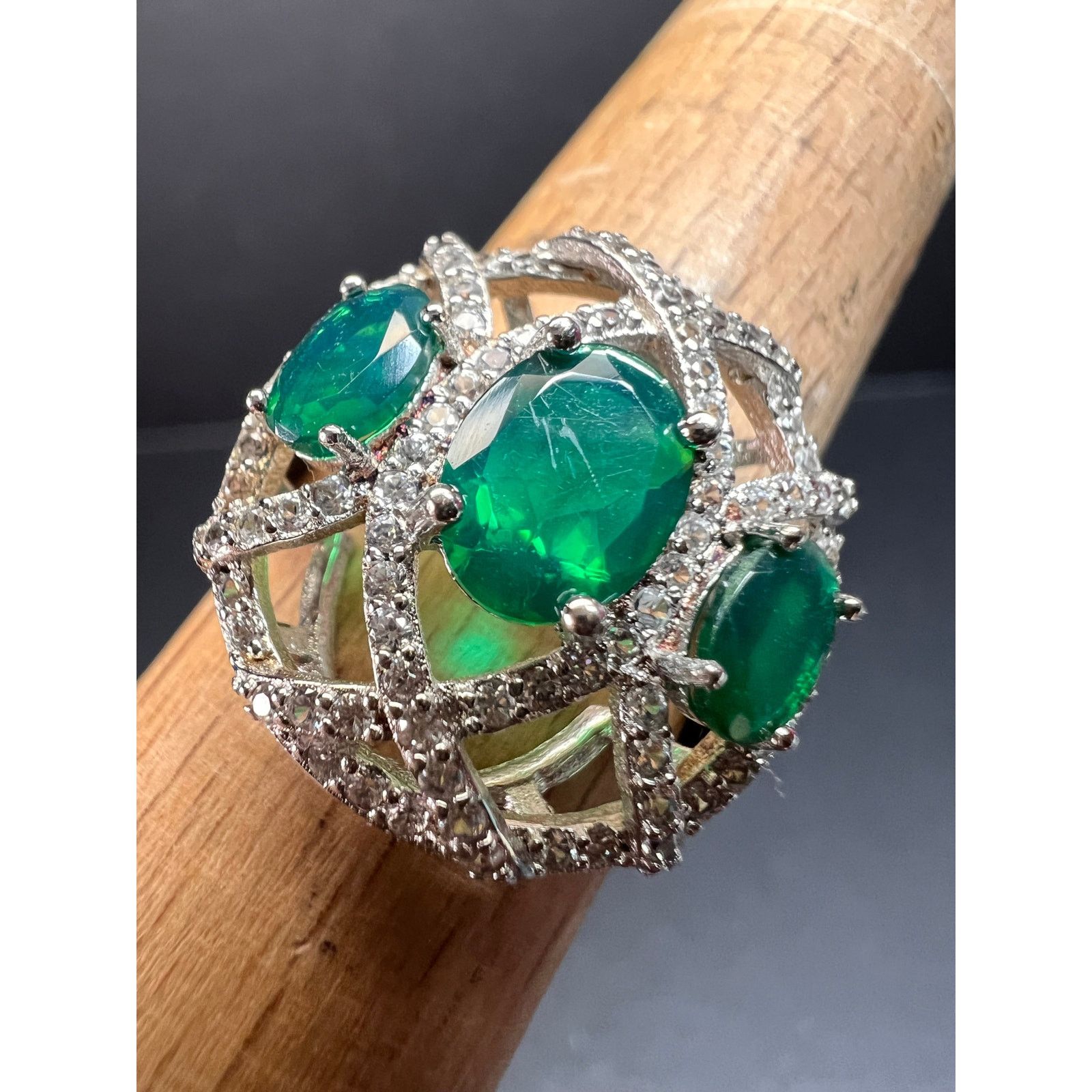 Other Synthetic emerald CZ sterling silver cocktail ring size 9 Size ONE SIZE - 4 Thumbnail