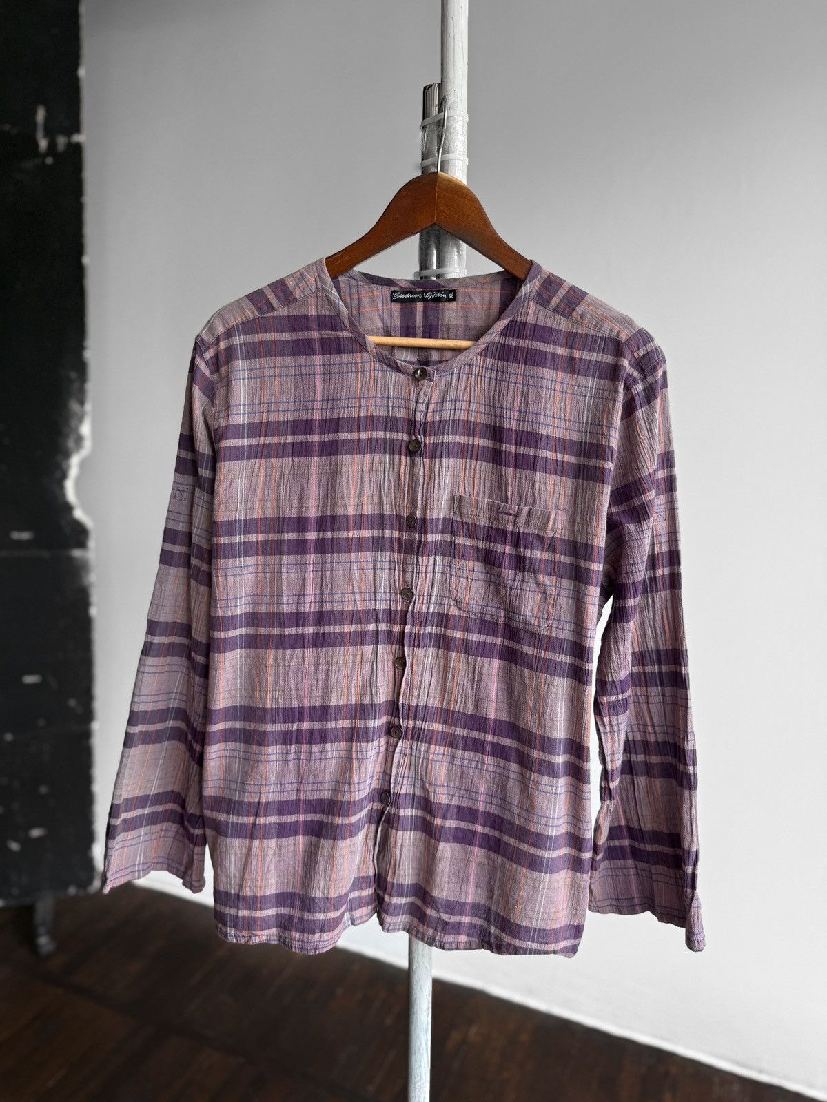 Gudrun Sjoden Gudrun Sjoden Purple Checked Crinkled Cotton Blouse Shirt Size XL / US 12-14 / IT 48-50 - 1 Thumbnail