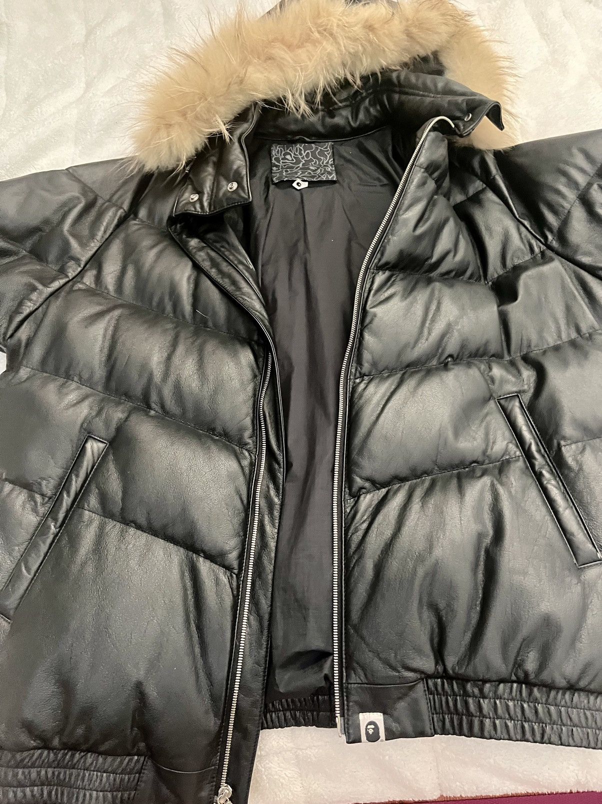 Bape leather classic down jacket sale