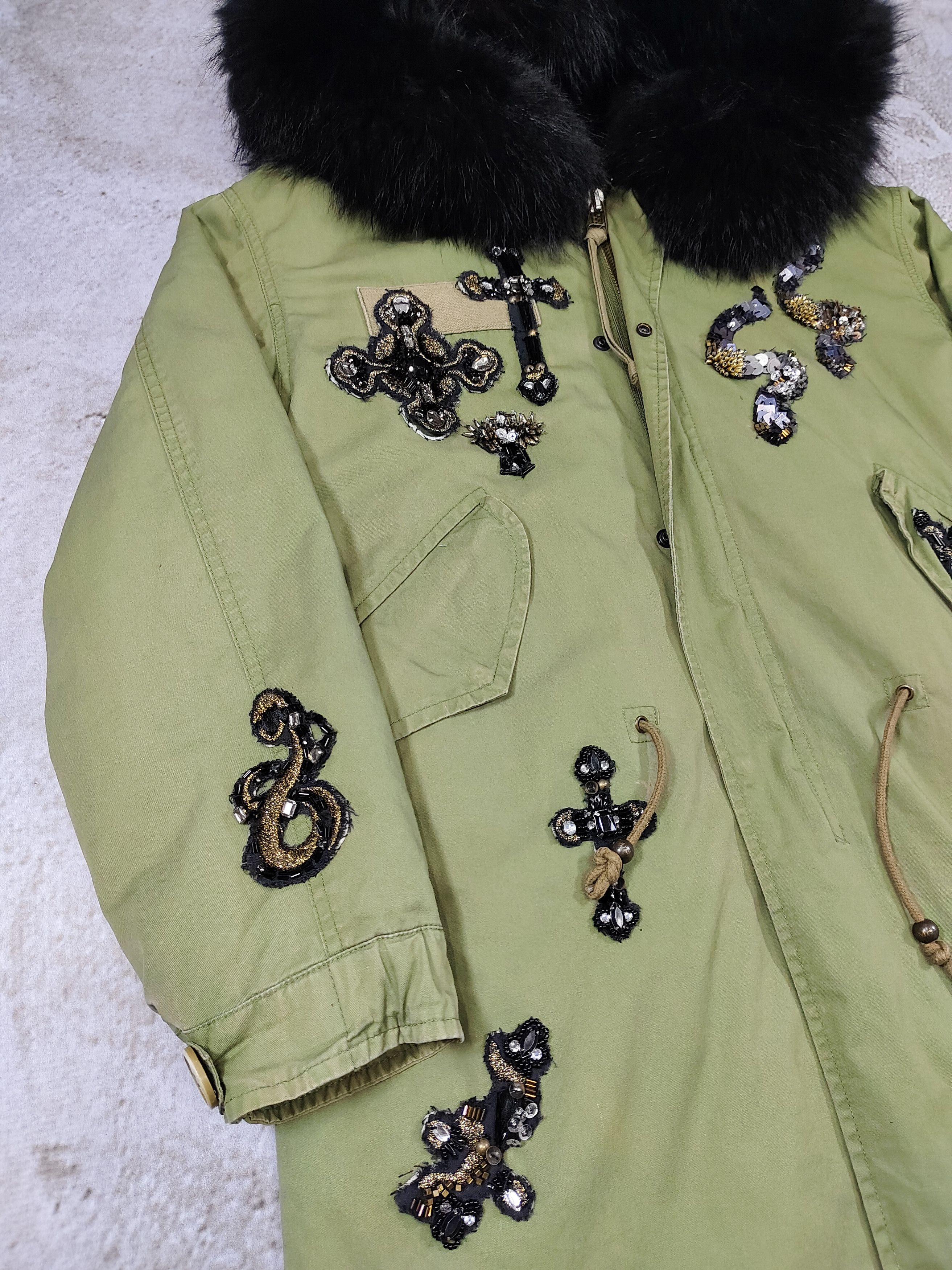 MR & MRS ITALY Mr & Mrs Italy-Beaded Sequin Patch Racoon Fur Military Parka Size US M / EU 48-50 / 2 - 5 Thumbnail