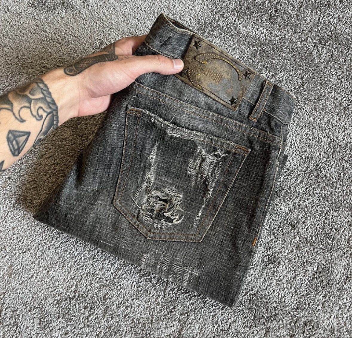 Just Cavalli Just Cavalli Distressed Vintage Slim Fit Jeans Size US 33 - 5 Thumbnail