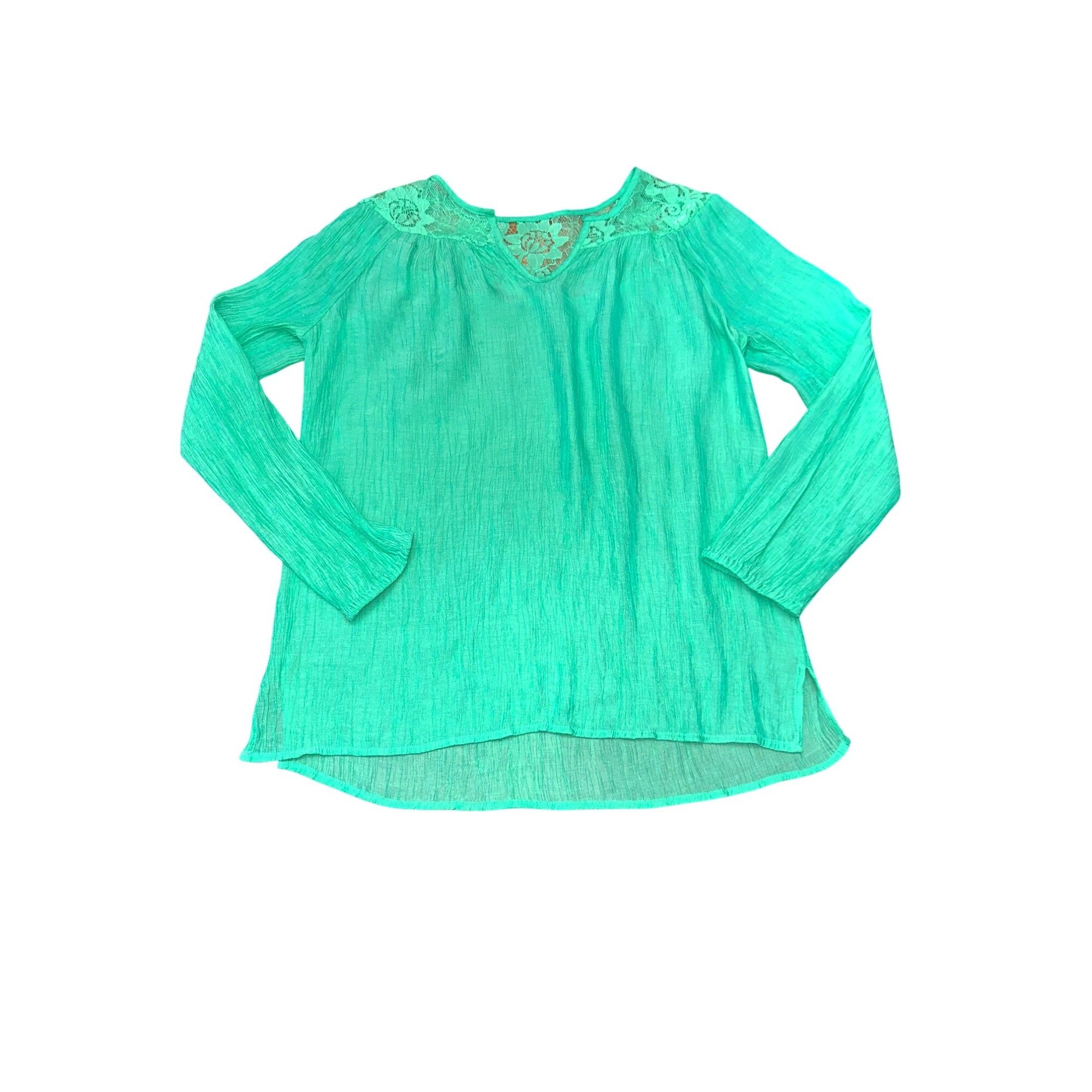 Other CCC Sheer Teal Long Sleeve Blouse With Lace Accents Crinkled Size M / US 6-8 / IT 42-44 - 5 Thumbnail