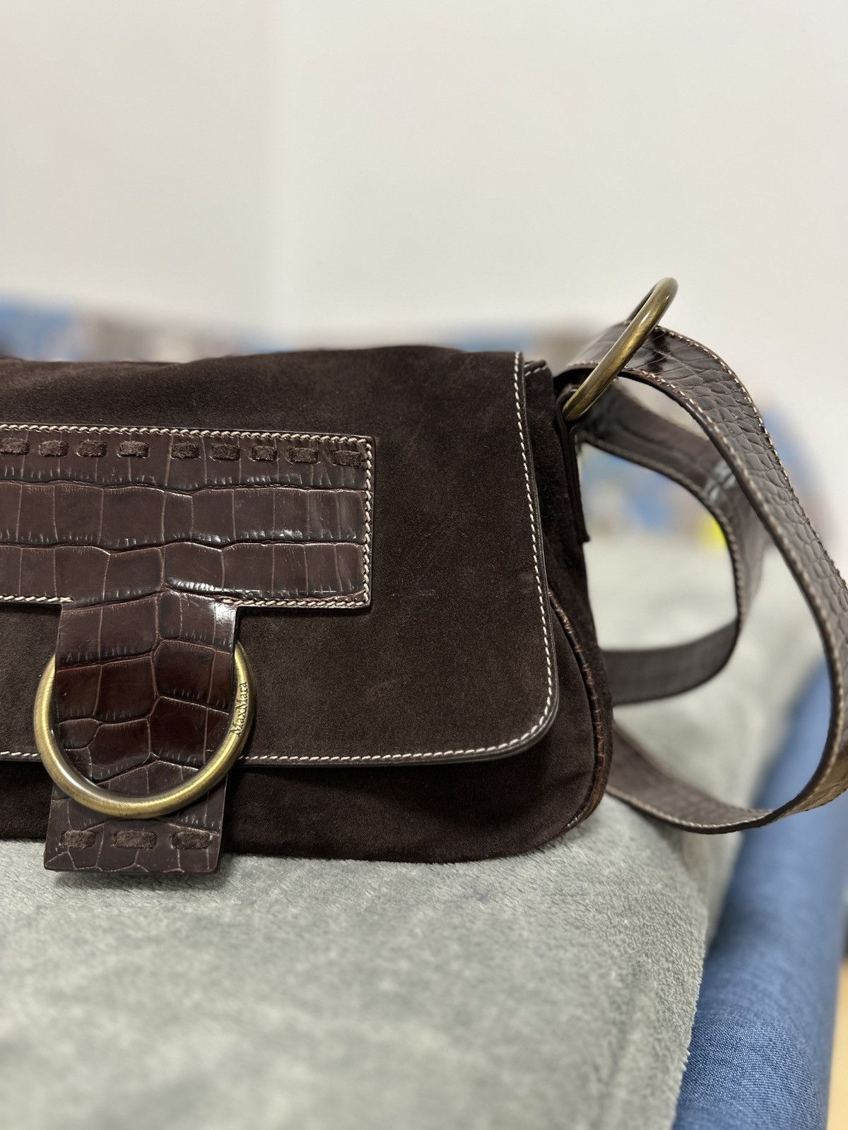 Max Mara Vintage Max Mara Shoulder Suede Crocodile Bag Size ONE SIZE - 3 Thumbnail
