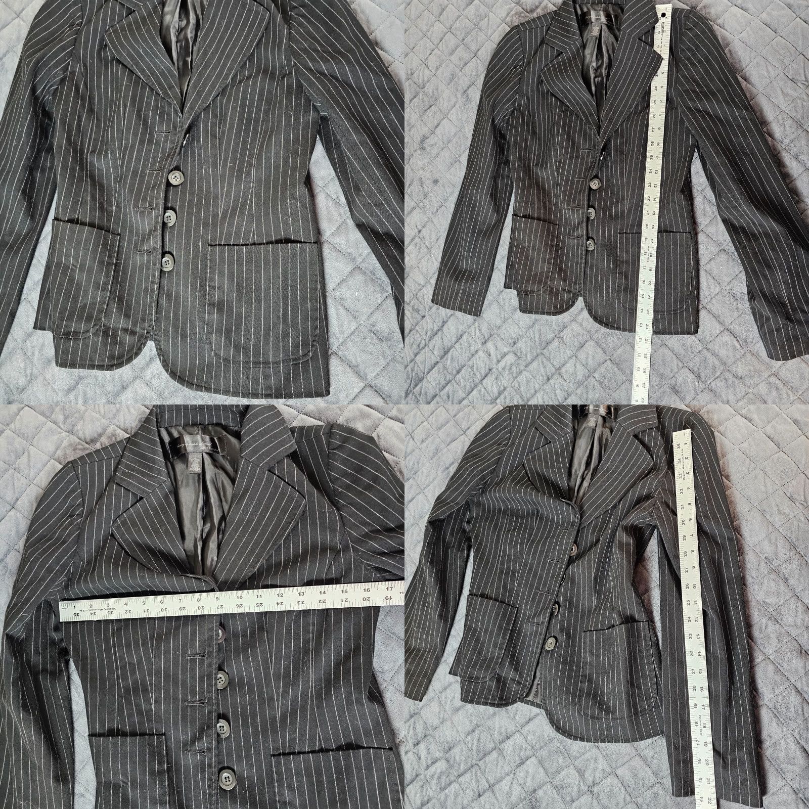 Vintage Apostrophe Black Blazer Jacket Women's Size 2 Pinstripe Front Button Four-Button Single-Breasted Pocket Formal Chest Small Size 2 Black Size XS / US 0-2 / IT 36-38 - 8 Thumbnail