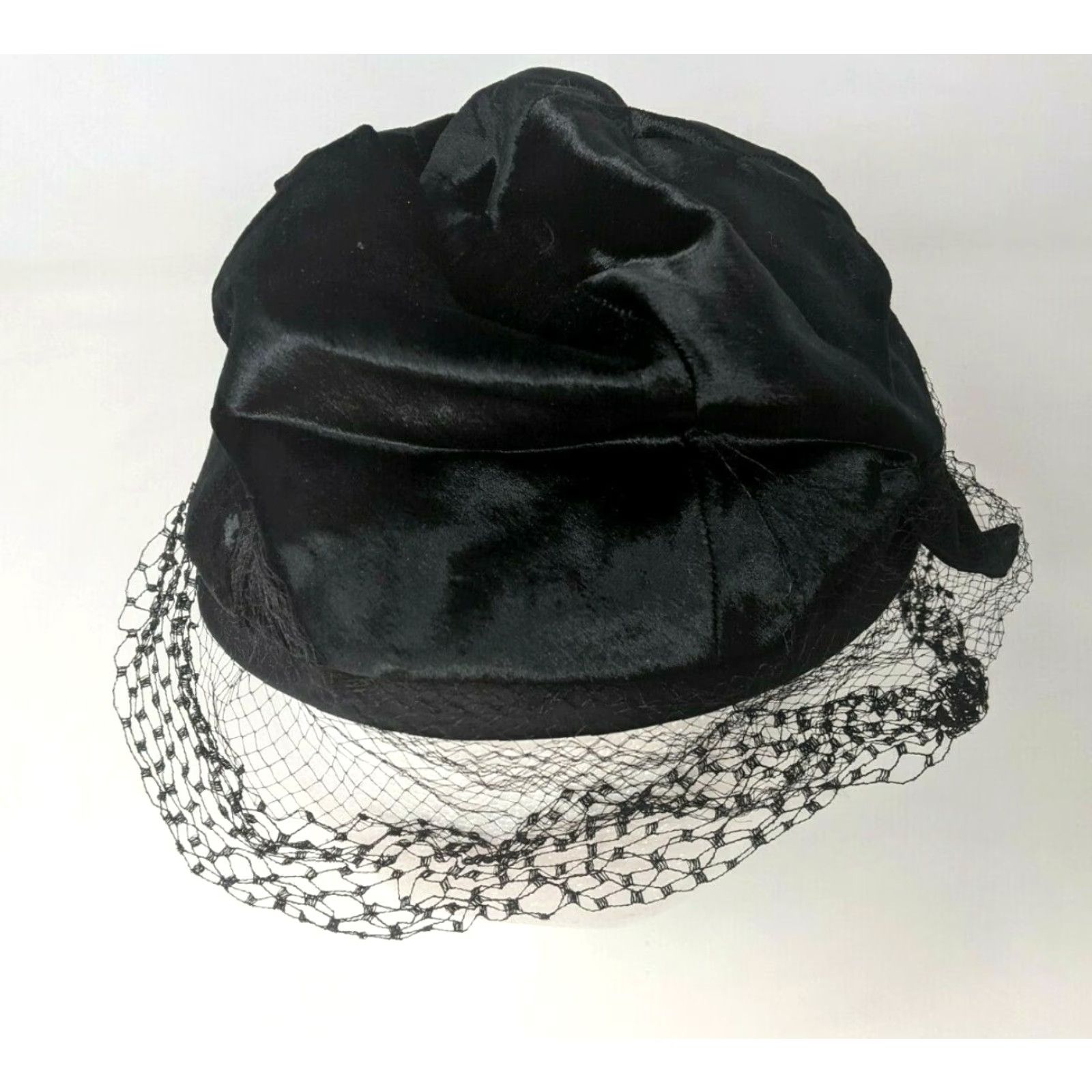 Vintage VTG G Howard Hodge Black Velvet Satin Veil Rhinestone Bow Women Cloche Hat Size ONE SIZE - 5 Thumbnail