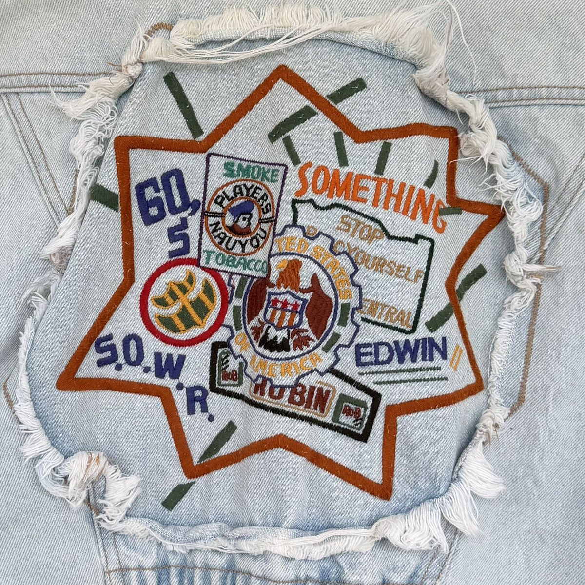 Edwin VTG Something Edwin Denim Jacket Cropped Embroidery Patch Size M / US 6-8 / IT 42-44 - 5 Thumbnail