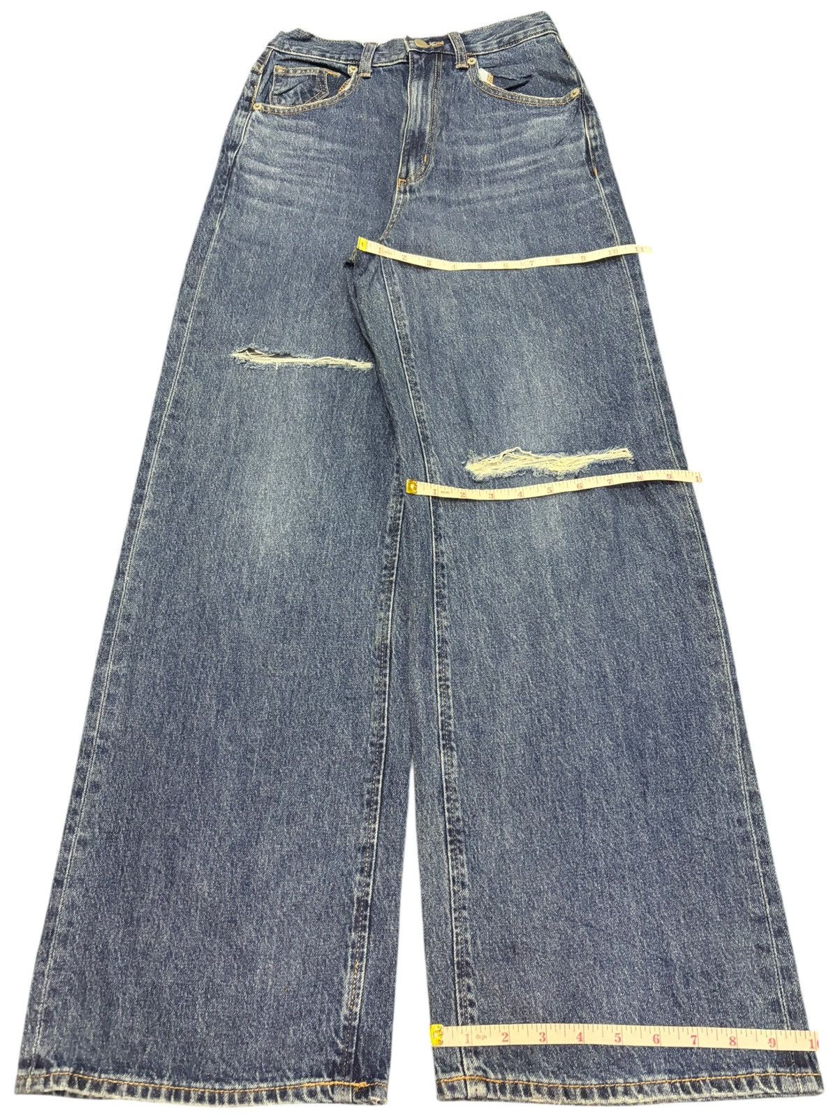 GU Vintage Gu Distressed Ultra Wide Blue Wash Baggy Jeans Size 25" / US 0 / IT 36 - 8 Thumbnail