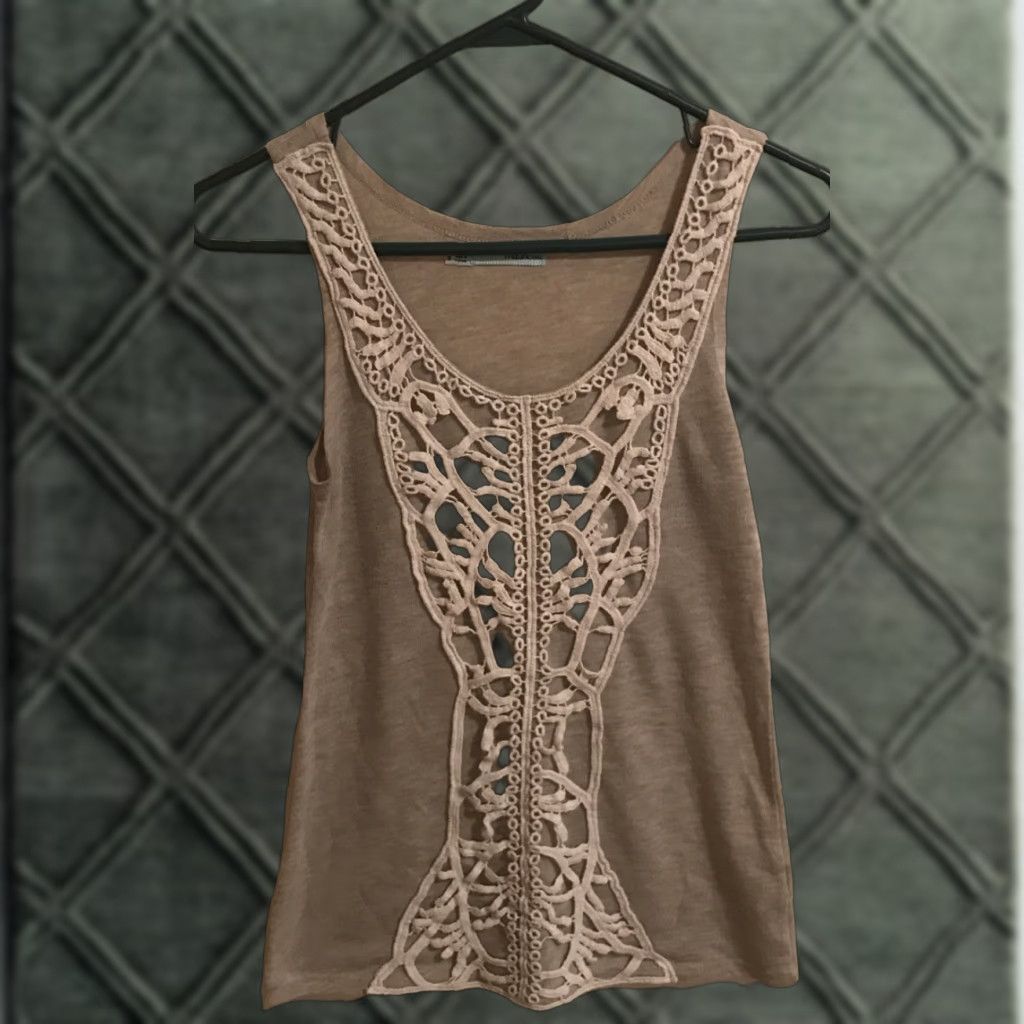 Vintage Maurices Tank Top Shirt Womens Sleeveless Grey S Regular Scoop Neck Crochet Decoration/White DÉcor B374 Size S / US 4 / IT 40 - 1 Thumbnail