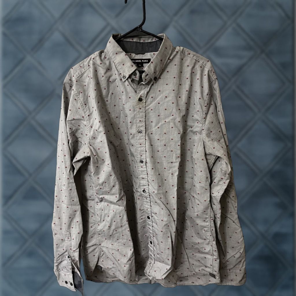 Michael Kors Michael Kors Button-Up Shirt Mens XL Gray Cotton Long Sleeve Polka Dot Size US XL / EU 56 / 4 - 1 Thumbnail