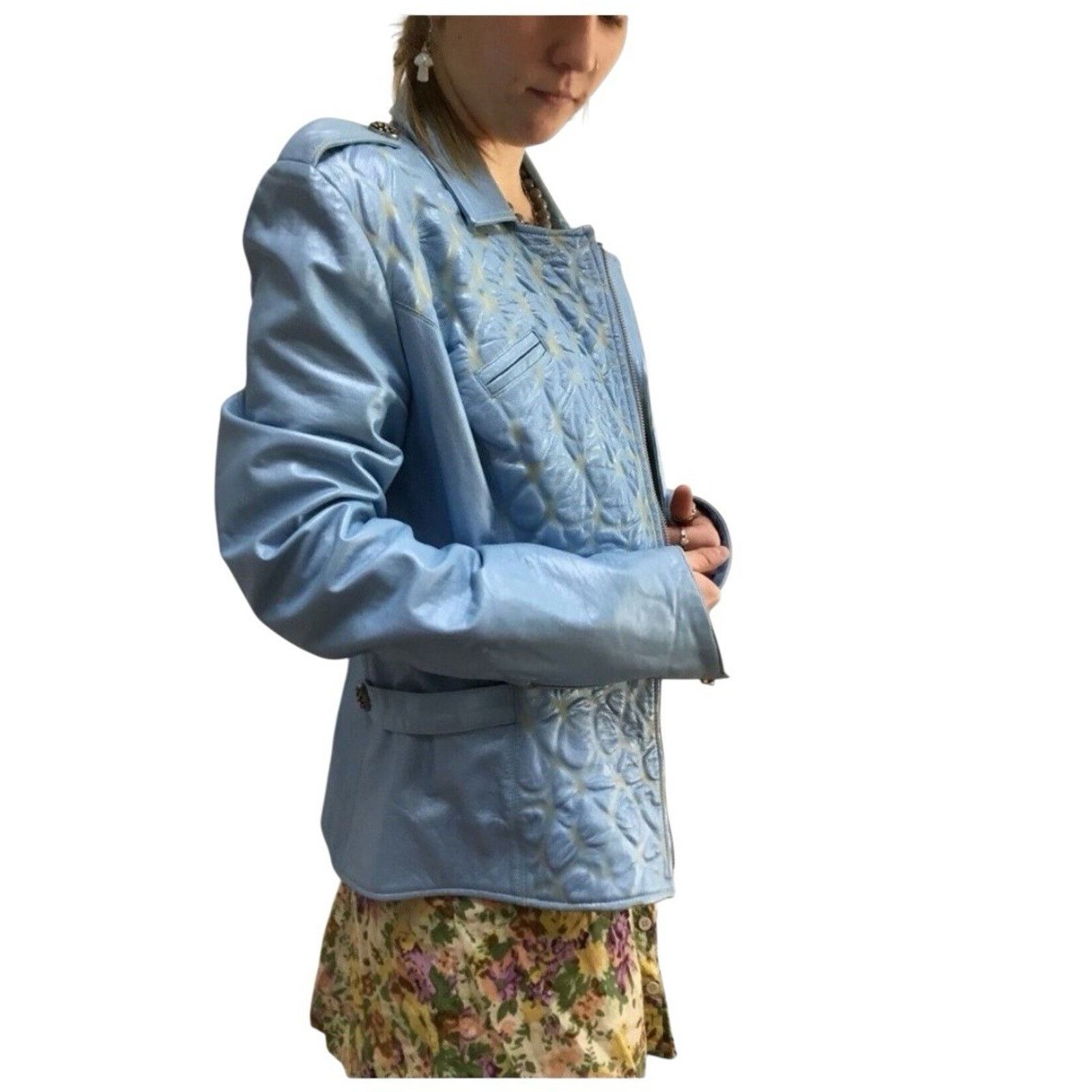 Vintage 90s Kaptain Celebrity Design M Blue Leather Moto Jacket Size M / US 6-8 / IT 42-44 - 4 Thumbnail