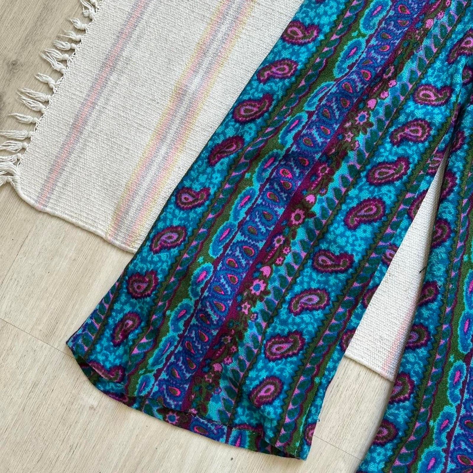 Vintage Vintage 70s Hippy Disco Hi Waist Blue Bell Bottom Flare Size 26" / US 2 / IT 38 - 7 Thumbnail