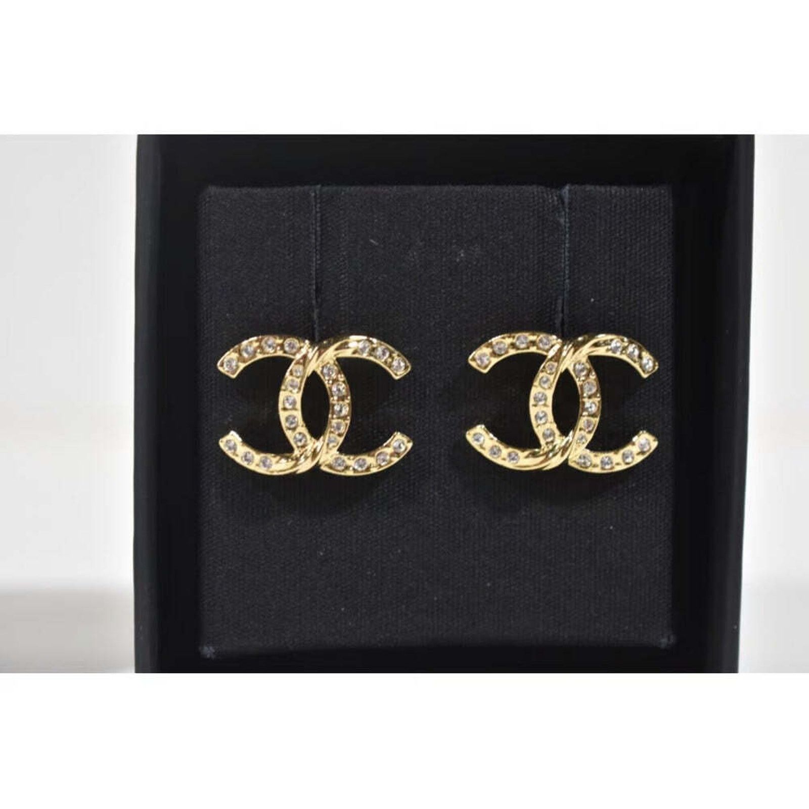 Chanel Chanel Gold Crystal Interlocking Drop Statement Stud Earring Size ONE SIZE - 5 Thumbnail