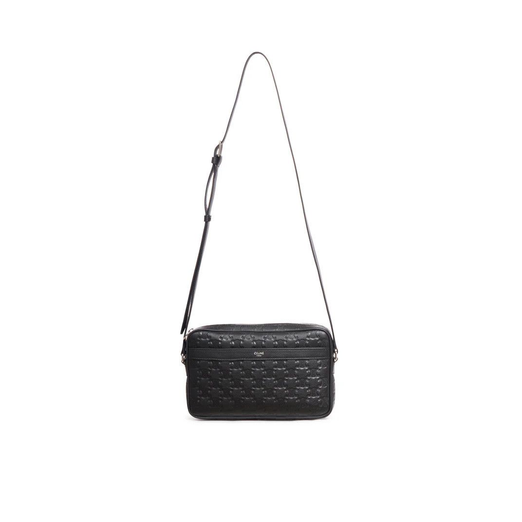 Celine CELINE $2300 Black Triomphe Embossed Medium Messenger Bag Ne Size ONE SIZE - 4 Thumbnail