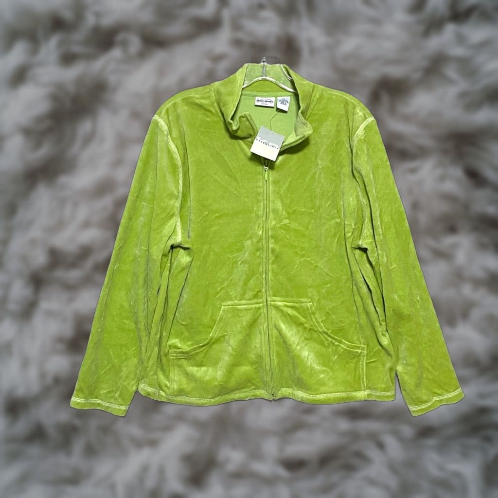 Essentials KR Essentials Velour Green Zip Jacket Womens PL Petite Regular Casual Soft Cozy Activewear NWT Size L / US 10 / IT 46 - 1 Thumbnail