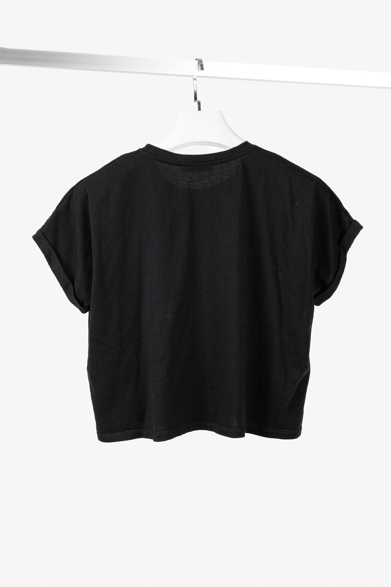 Balmain Balmain Black Cotton Cropped Lime-Logo-Print T-Shirt Size L / US 10 / IT 46 - 2 Thumbnail