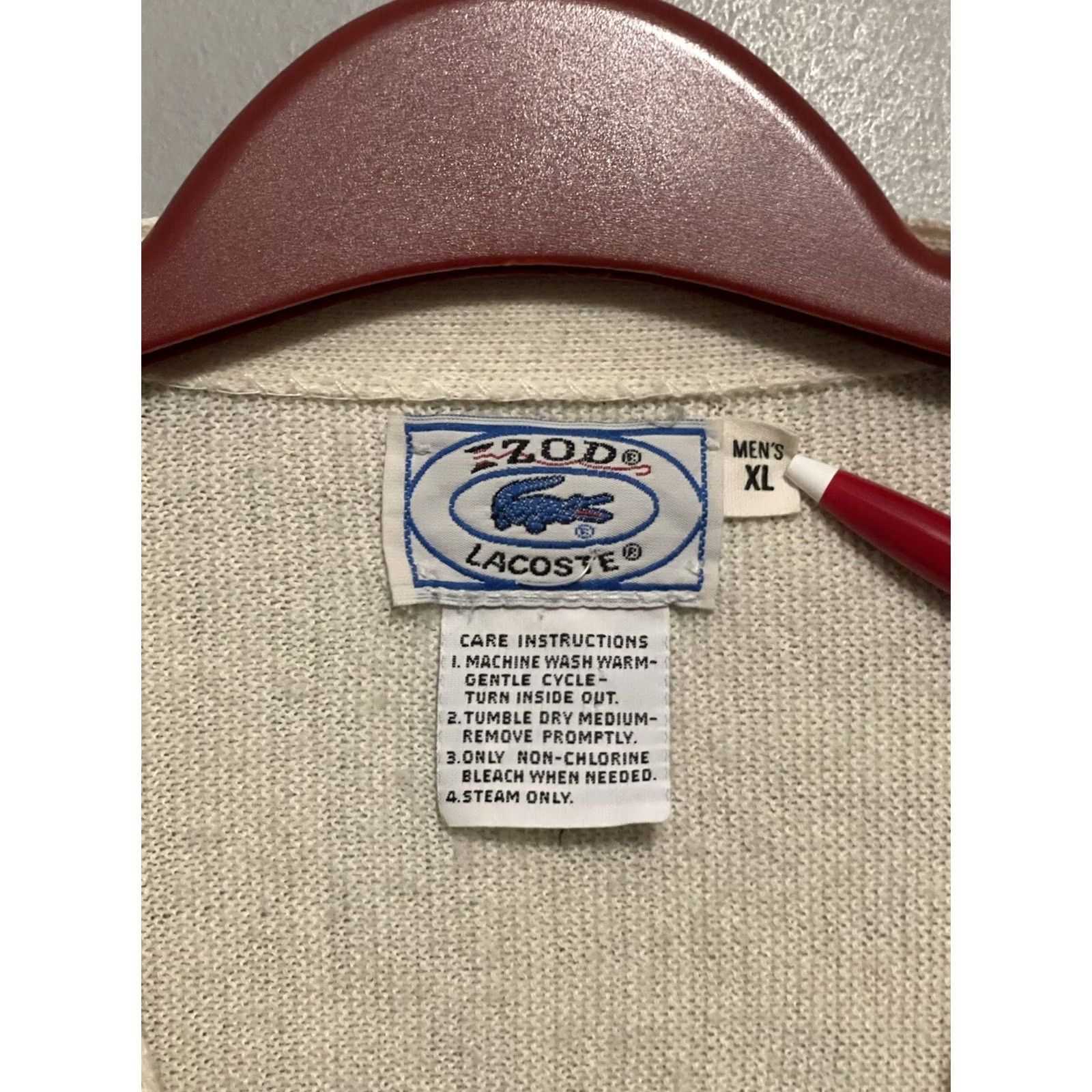 Lacoste VINTAGE Lacoste Izod Cardigan Sweater Gator Patch Knit V-Neck XL Beige Mens USA Size US XL / EU 56 / 4 - 2 Thumbnail