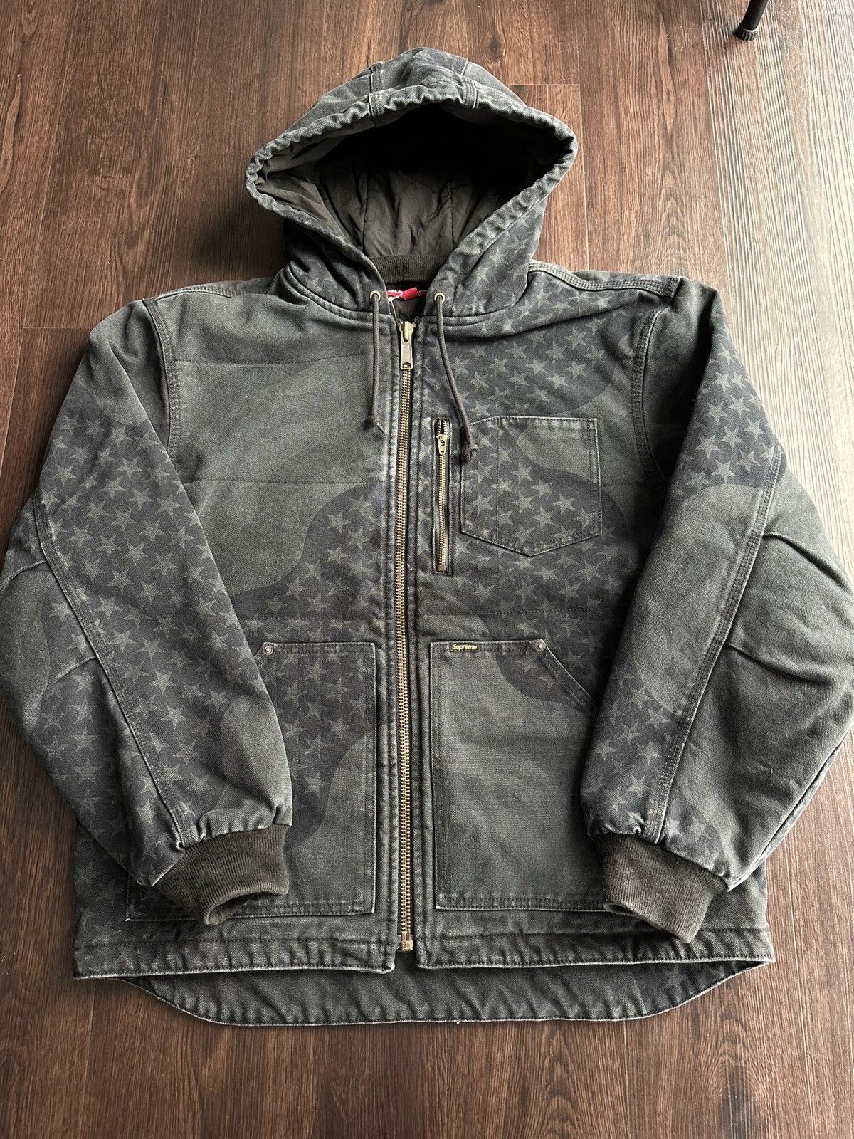 Supreme Supreme Flag Quilted Hooded Work Jacket Black Medium Size US M / EU 48-50 / 2 - 1 Thumbnail