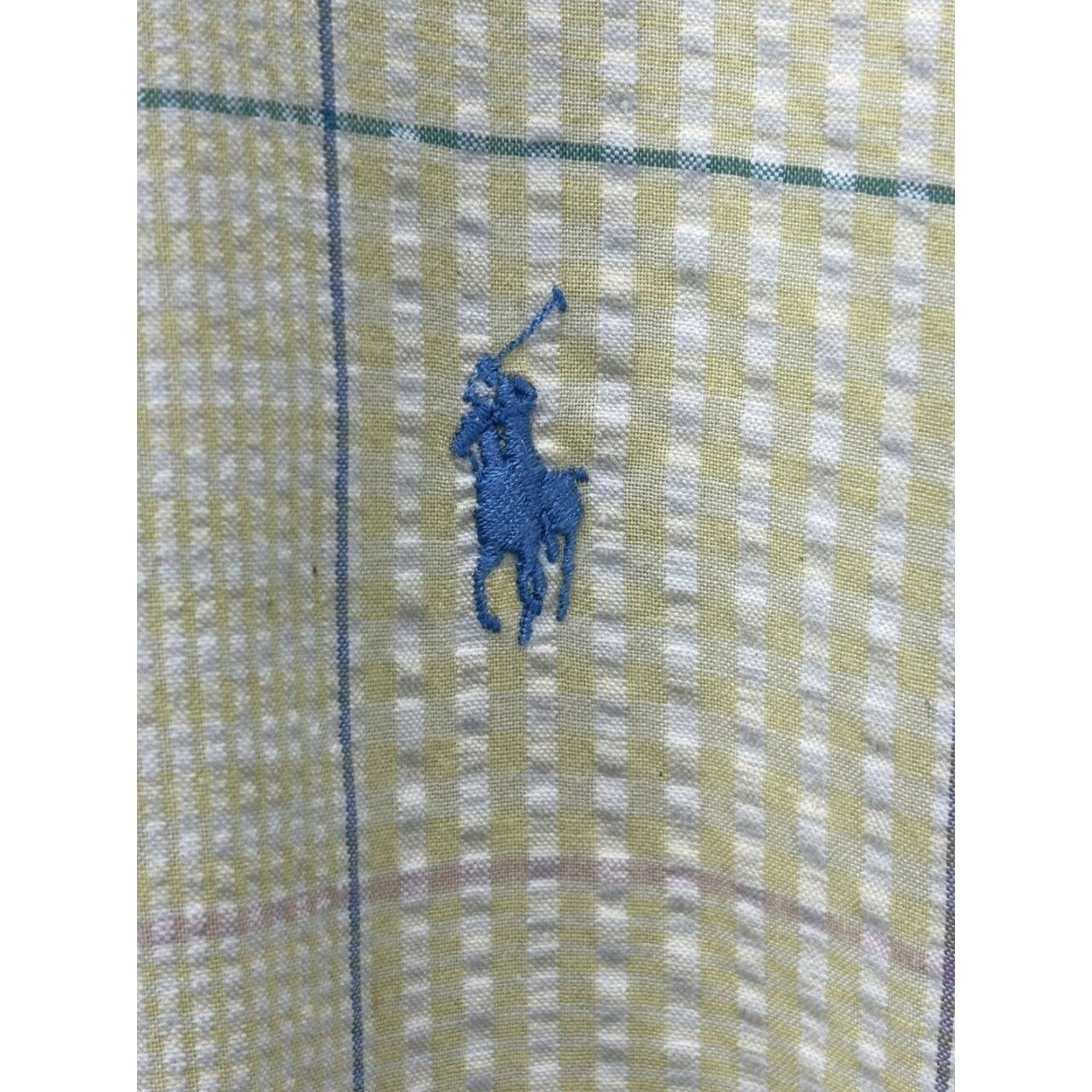 Polo Ralph Lauren VINTAGE Polo Ralph Lauren Shirt Plaid Seersucker Short Sleeve XL Men’s Yellow Cotton Button-Up Size US XL / EU 56 / 4 - 4 Thumbnail