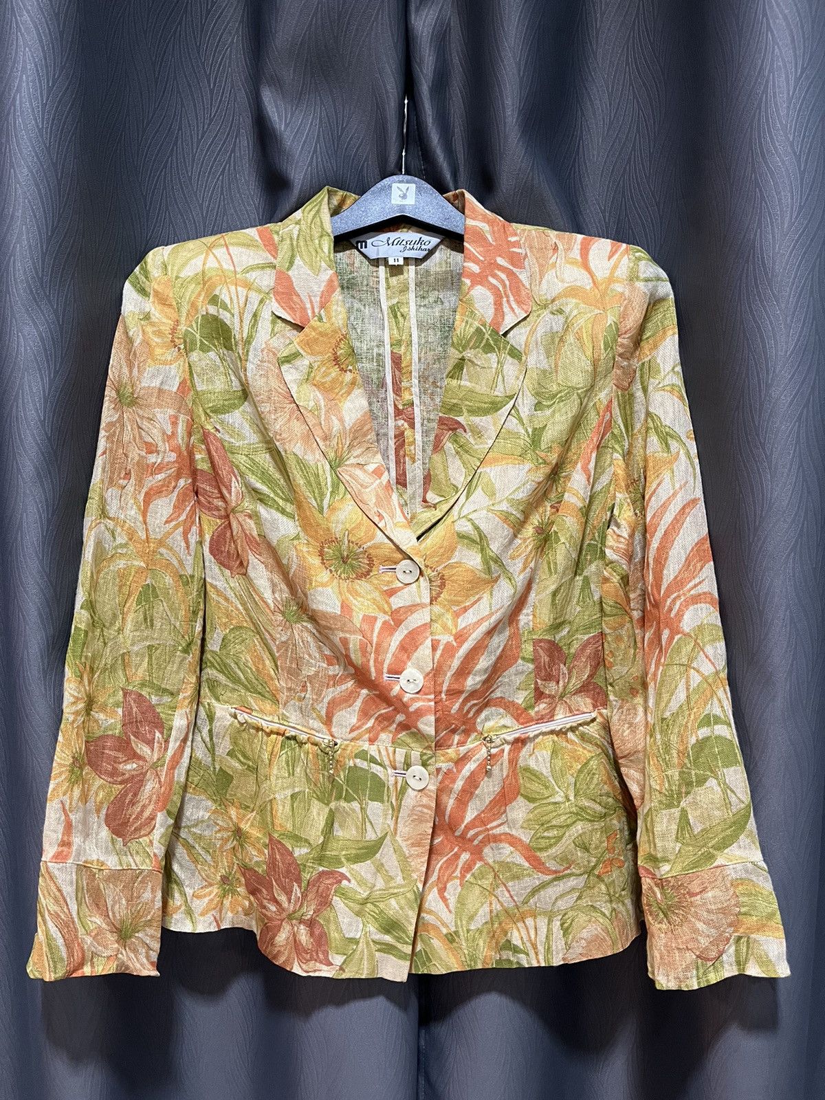 Designer × Japanese Brand Mitsuko Ishihara Floral Pattern Linen Blazer Size L / US 10 / IT 46 - 1 Thumbnail