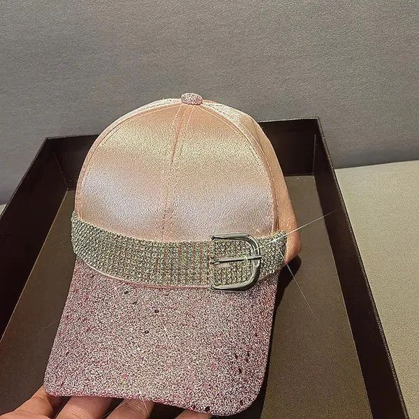Jewelry Pink Satin Glitter Baseball Cap with Rhinestone Belt Size ONE SIZE - 7 Thumbnail