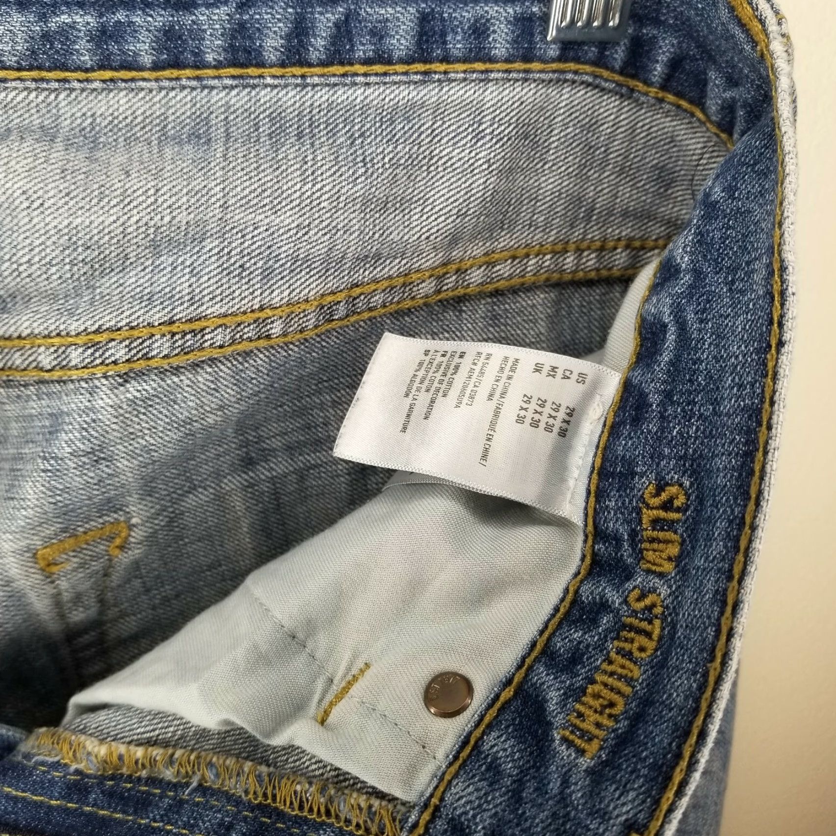 American Eagle Outfitters American Eagle Jeans Mens Slim Straight 29x30 Blue Distressed Ripped Regular Inseam 30 Size US 29 - 4 Thumbnail
