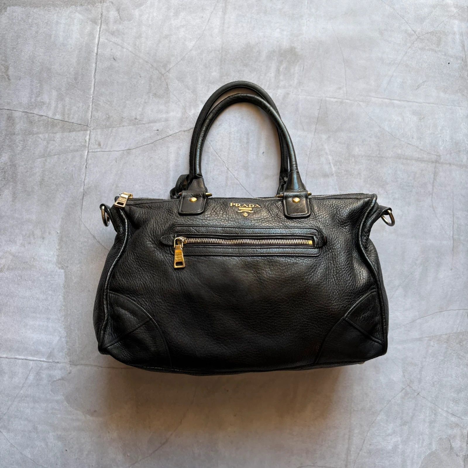 Prada Prada Vitello Daino Bag Leather Black Zip Tote handbag Size ONE SIZE - 1 Thumbnail