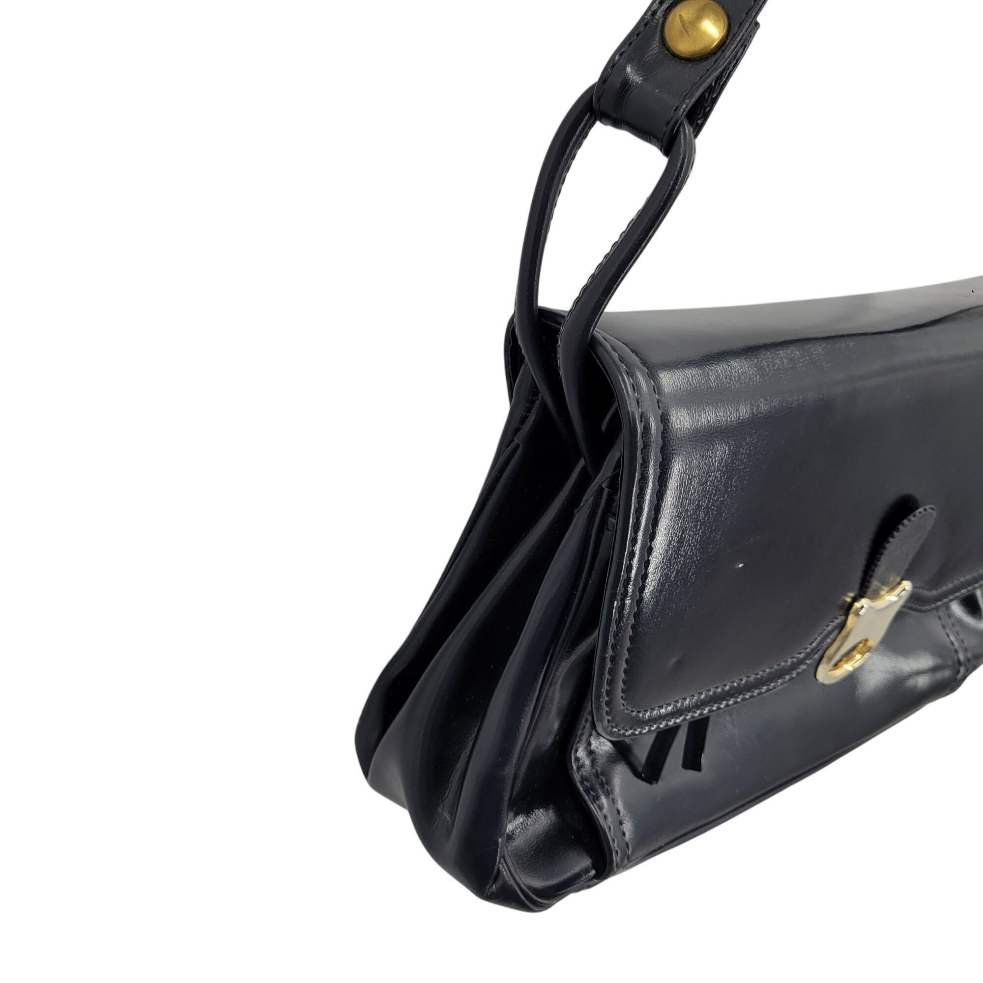 Vintage Vintage 60s Handbag Black Leather Shoulder Bag Adjustable S Size ONE SIZE - 6 Thumbnail