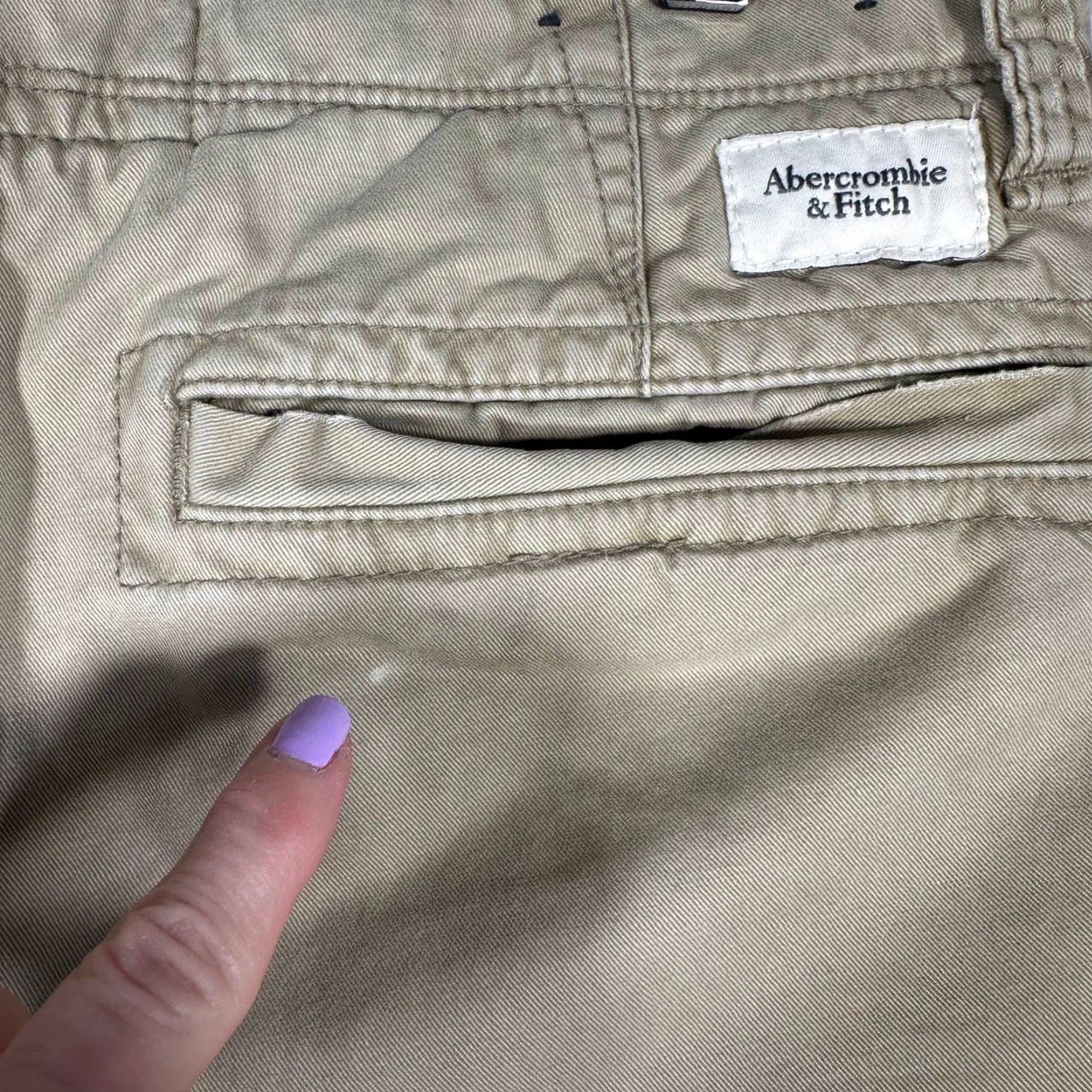 Abercrombie & Fitch Abercrombie & Fitch Mens Khaki Chino Shorts Tan 31 Cotton Twill Casual Beige Logo Pocket Slim 8in Inseam Size US 31 - 4 Thumbnail