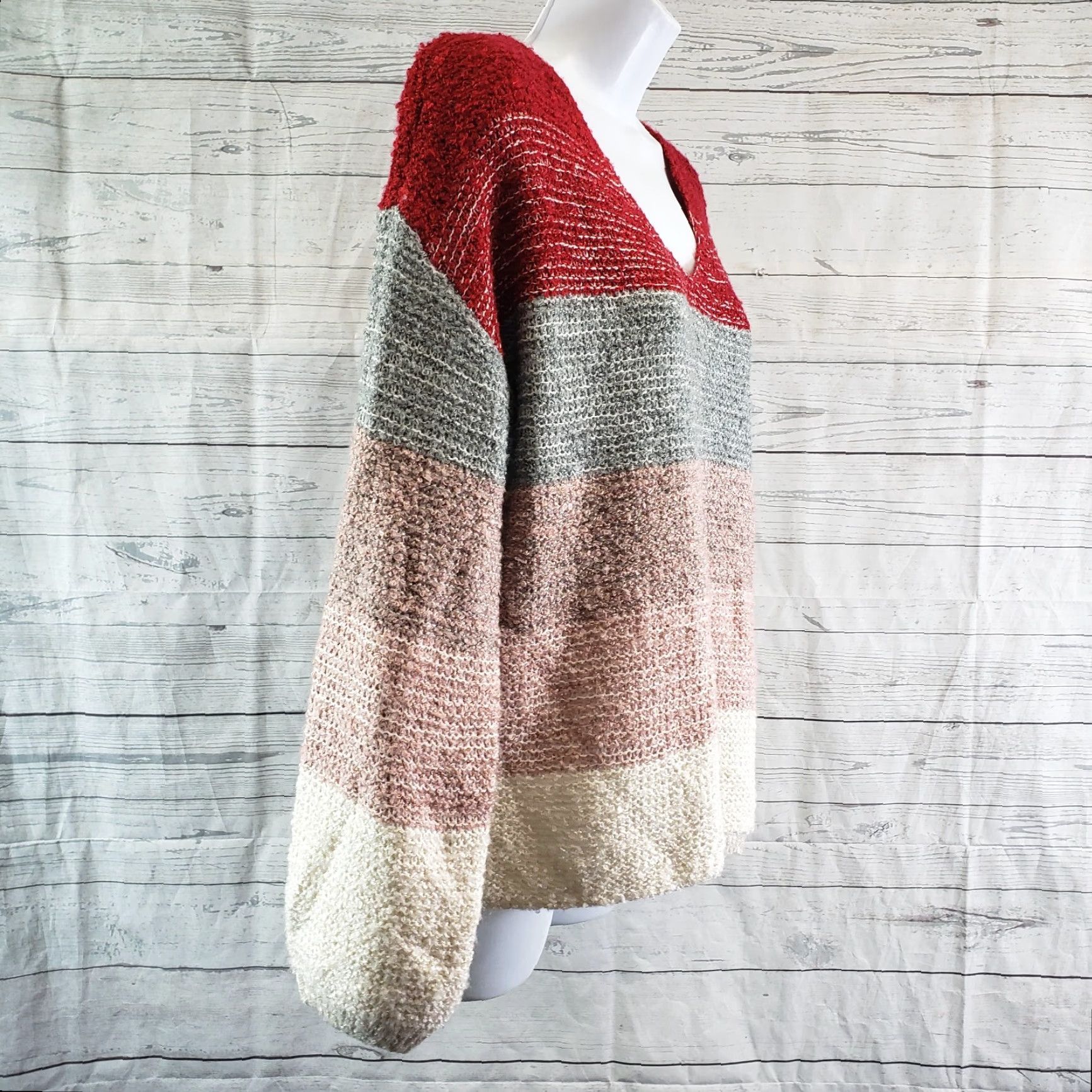 Vintage Knox Rose Womens Pullover Sweater Sz Small Red Pink Stripe V-Neck Long Sleeve Size S / US 4 / IT 40 - 3 Thumbnail