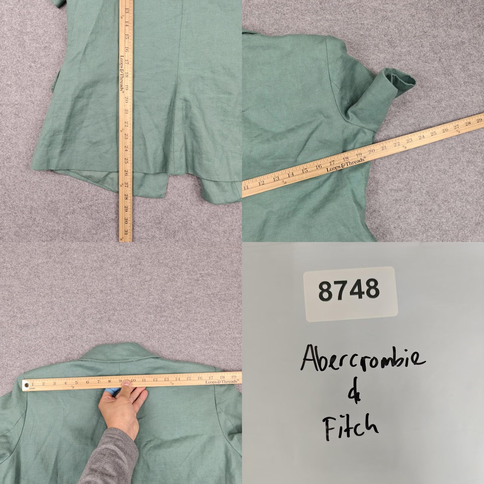 Abercrombie & Fitch Abercrombie & Fitch Blazer Womens L Green Linen Short Sleeve Two-Button Jacket Size 36" / US 14 / IT 50 - 8 Thumbnail