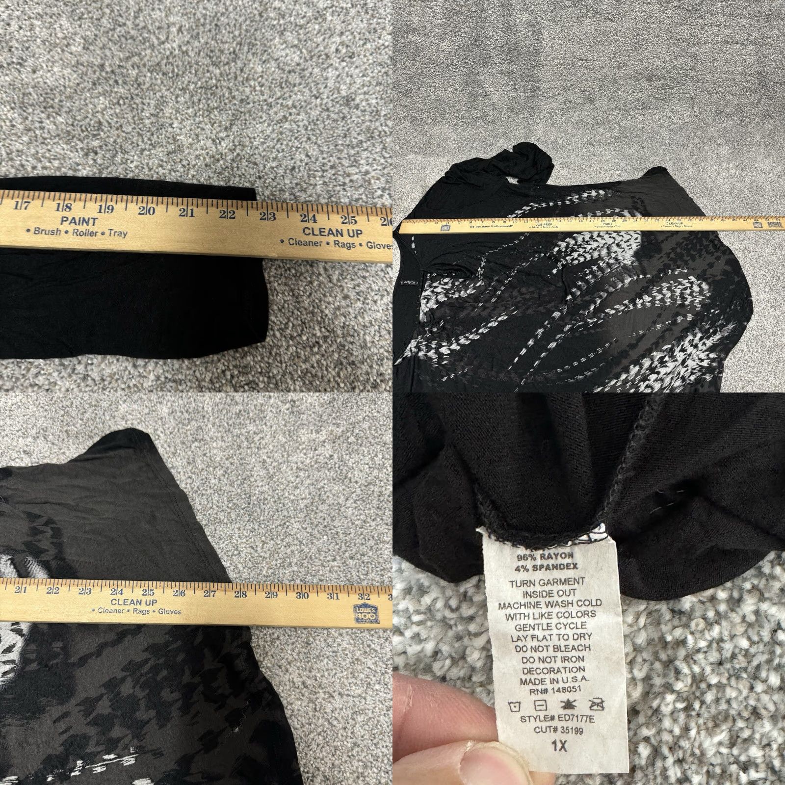 Vintage Avant Garde Edlista Blouse Womens 1X Plus Long Sleeve Black Abstract Draped Whimsigoth Fairy Grunge Y2K Size XL / US 12-14 / IT 48-50 - 8 Thumbnail