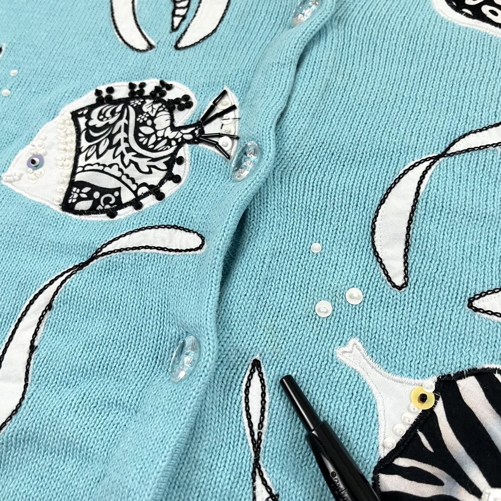 Vintage VINTAGE Philip & Jane Gordon Cardigan Womens L Blue Fish Animals Aquatic Grannycore Size L / US 10 / IT 46 - 7 Thumbnail