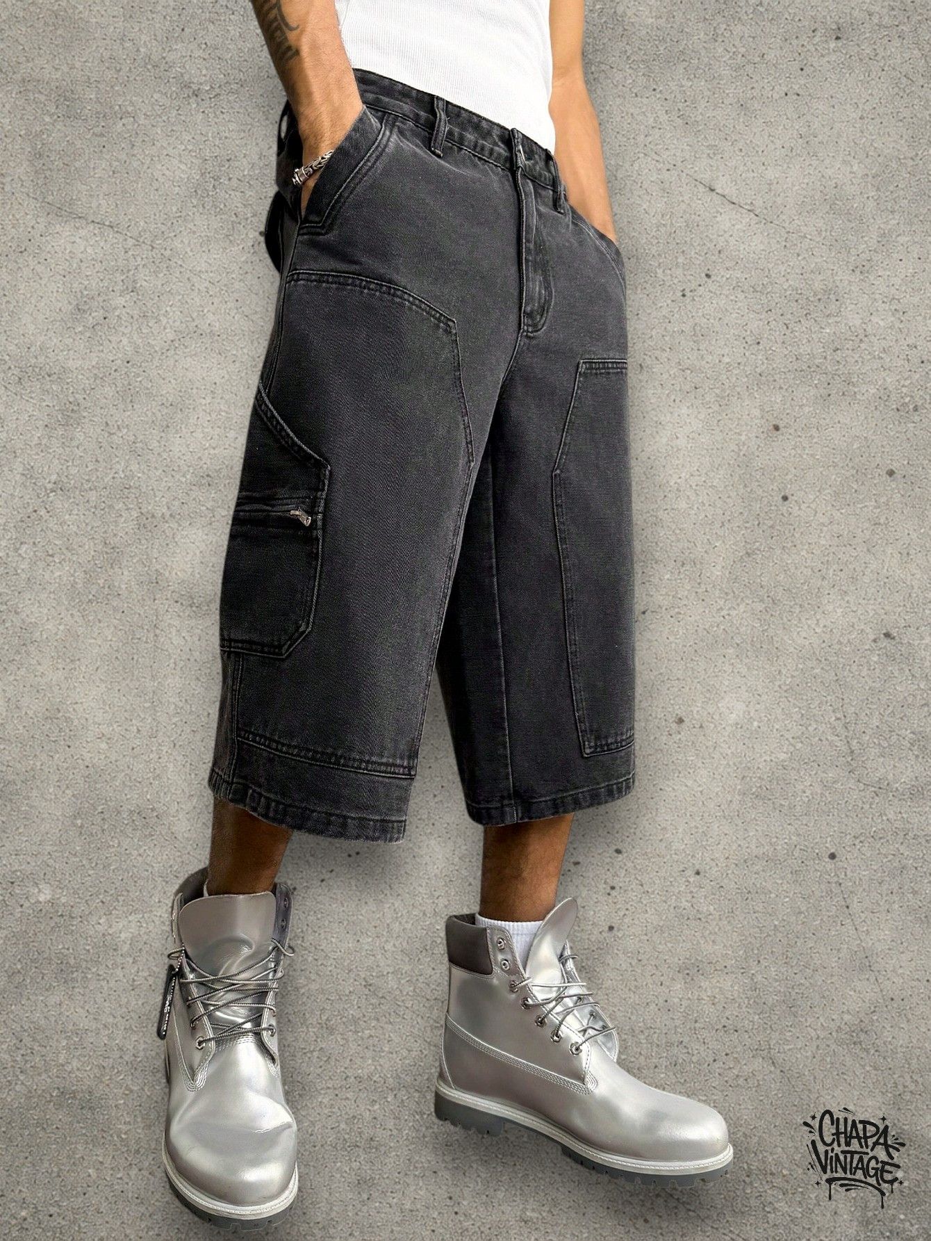 Japanese Brand Dark gray cargo jorts Size US 32 / EU 48 - 3 Thumbnail