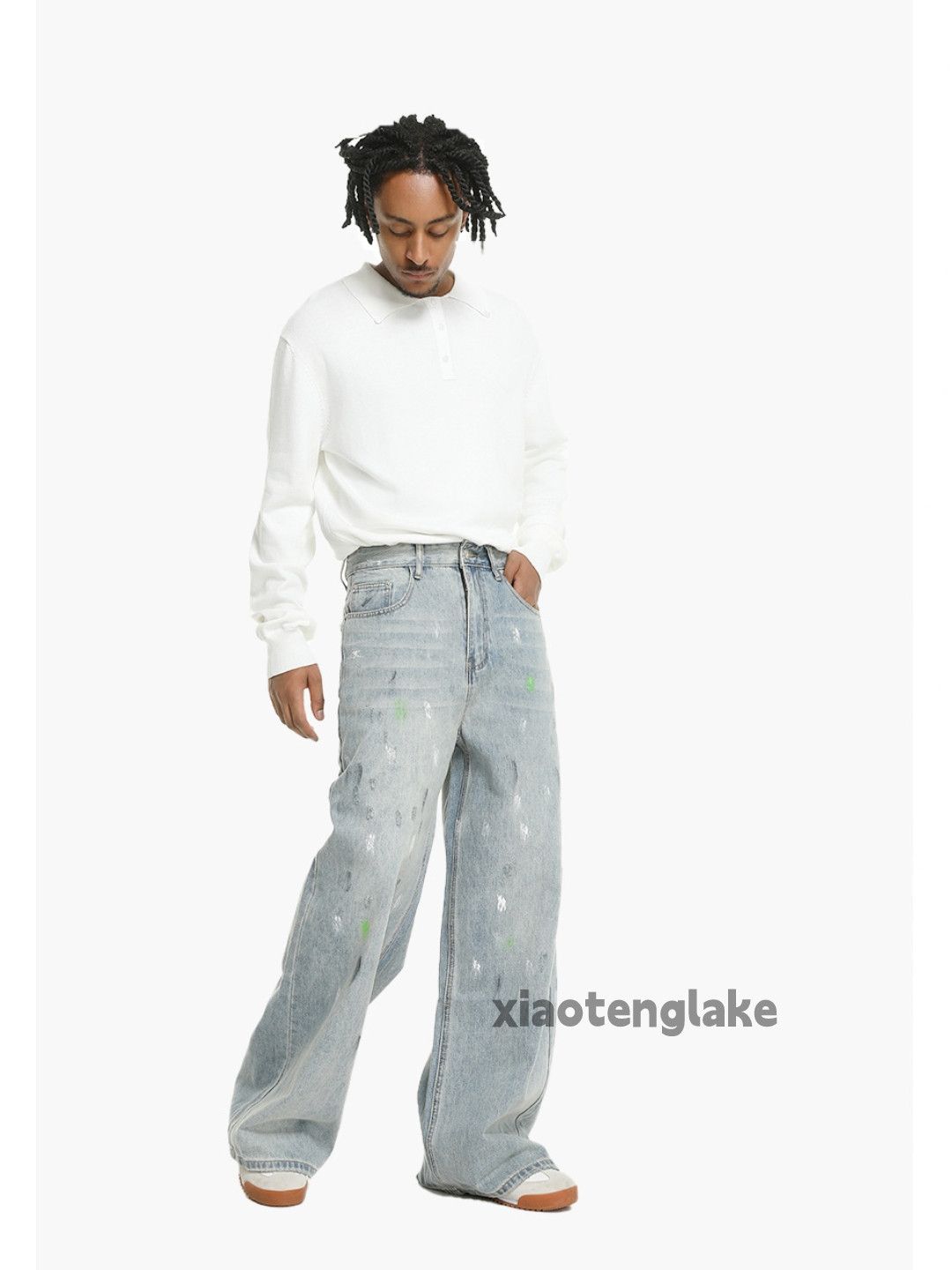 Jean zx vintage washed faded punk grunge flared paint jeans Size US 31 - 1 Thumbnail