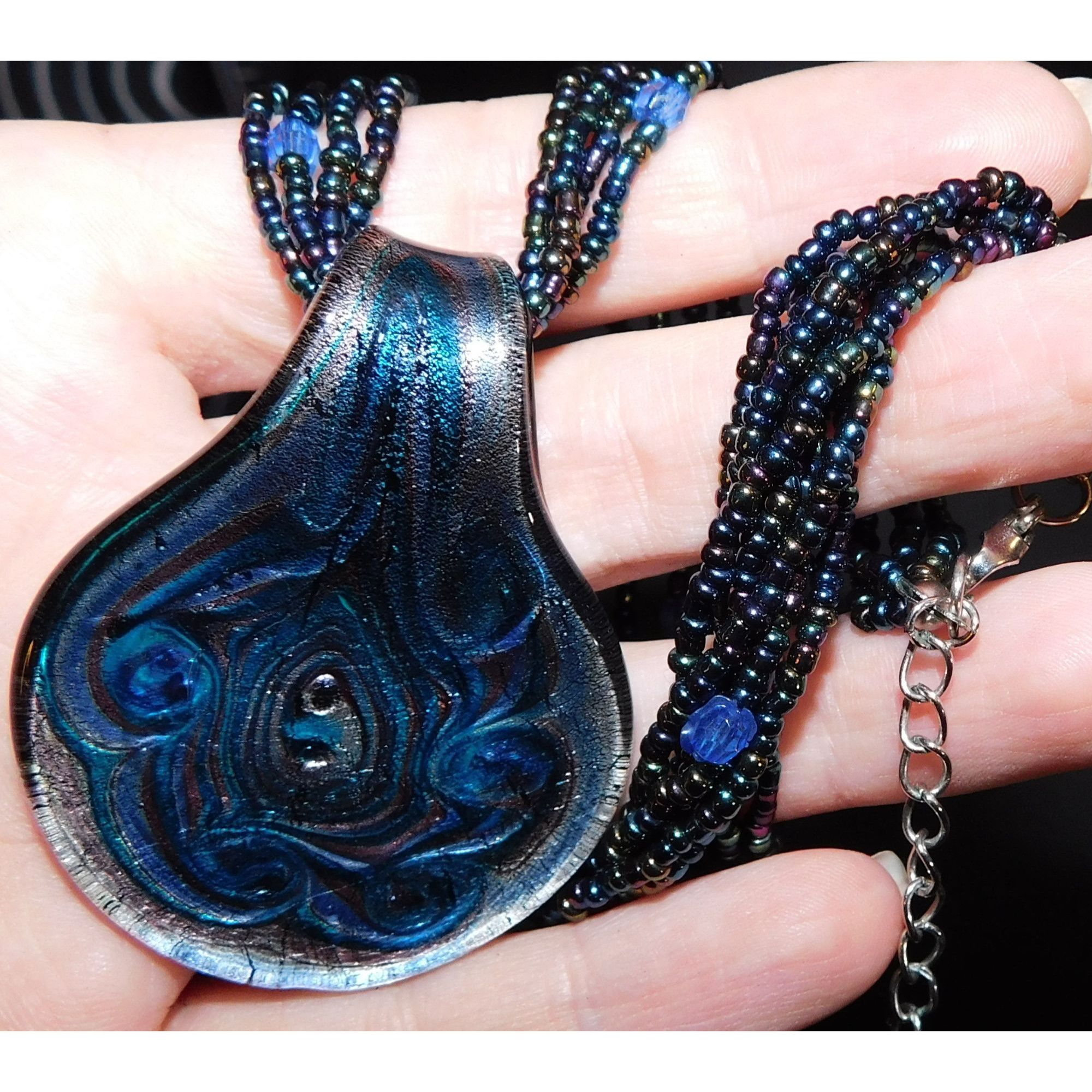 Other Mermaidcore Swirly Blue Glass Pendant Necklace With Oil Slic Size ONE SIZE - 5 Thumbnail
