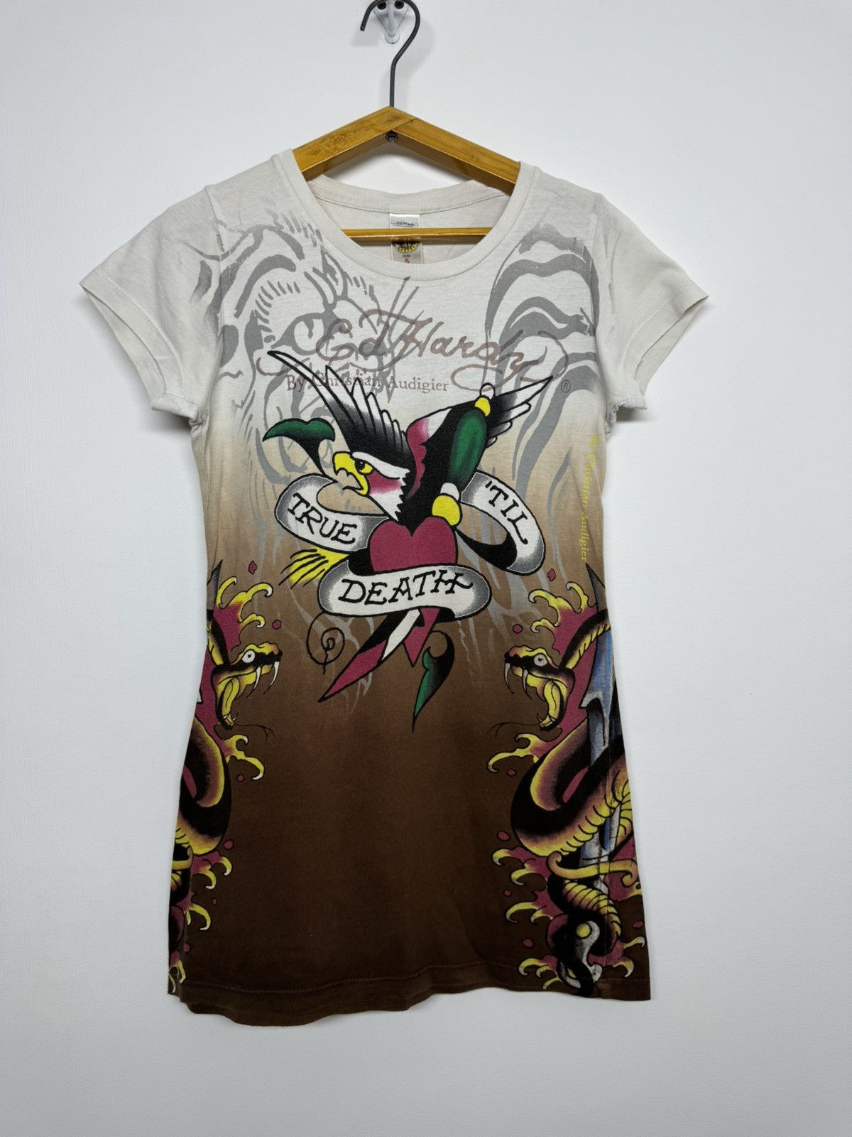 Christian Audigier  Ed Hardy  Vintage ED HARDY REFLECTIVE FULL PRINTED  MINI DRESS | Grailed